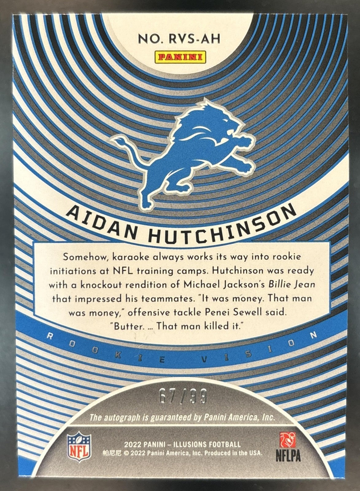 2022 Illusions Aidan Hutchinson Rookie Vision Signatures /99 RC Auto Lions