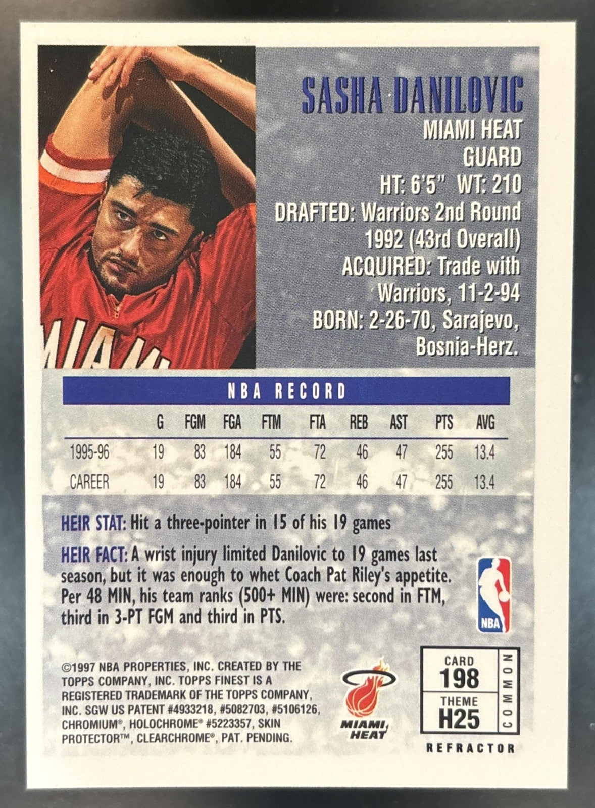 1996-97 Topps Finest Sasha Danilovic Bronze Refractor #198 Miami Heat
