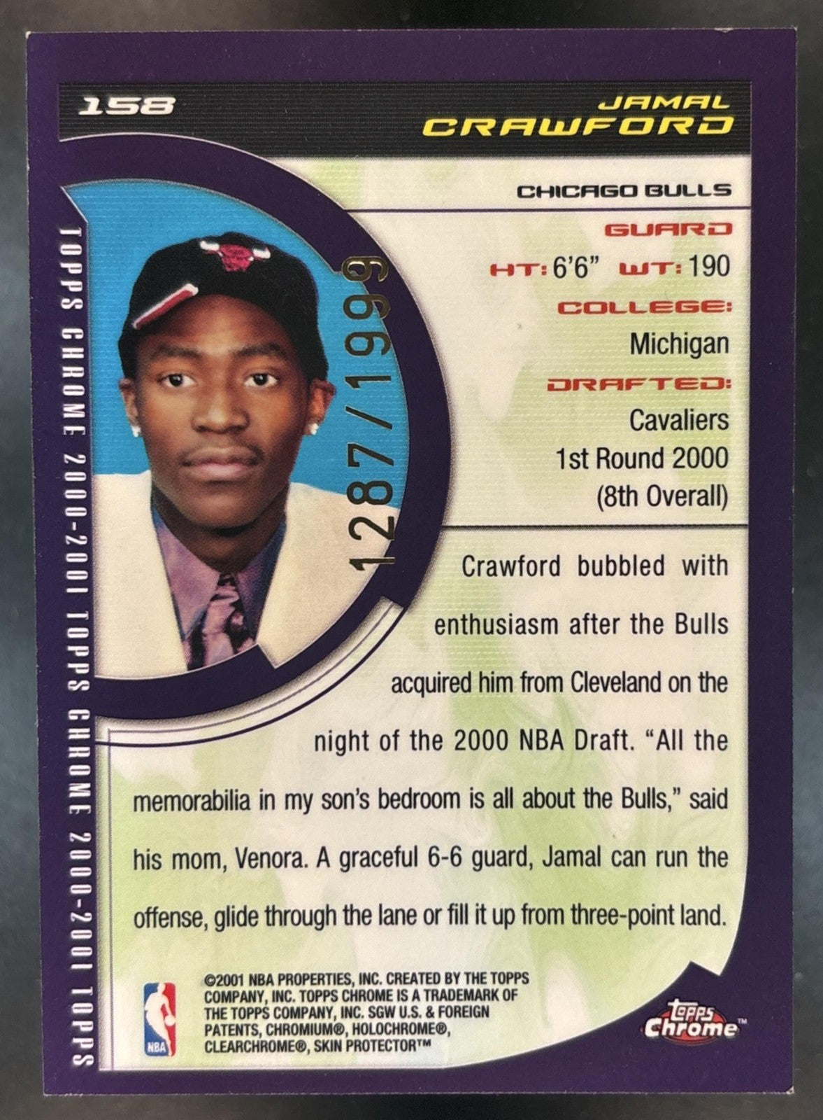 2000-01 Topps Chrome Jamal Crawford /1999 #158 RC Chicago Bulls