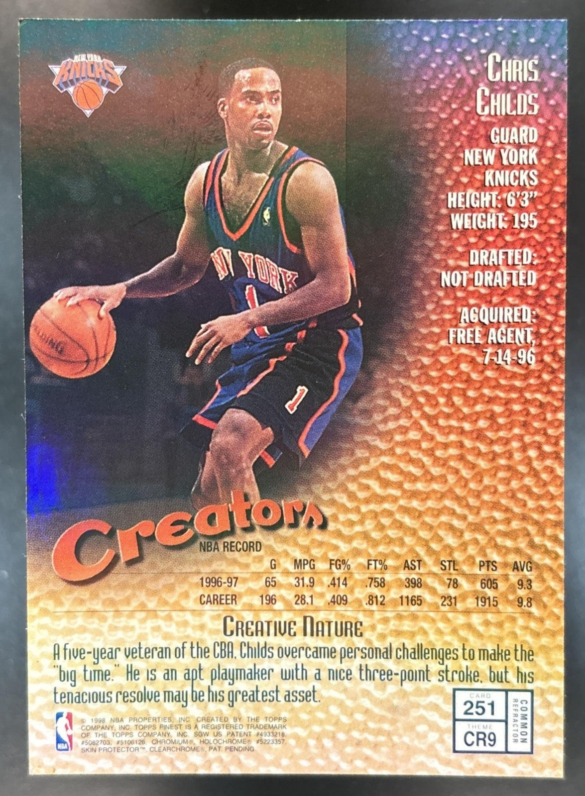 1997-98 Topps Finest Chris Childs Refractor #251 Bronze New York Knicks