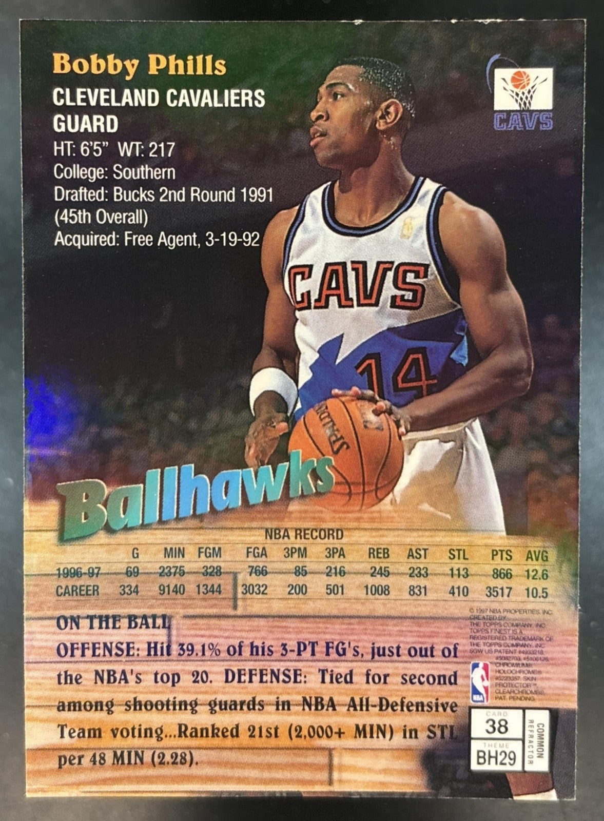 1996-97 Topps Finest Bobby Phills Bronze Refractor #223 Cleveland Cavaliers