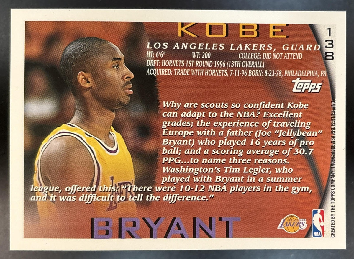 1996-97 Topps Kobe Bryant #138 RC Los Angeles Lakers