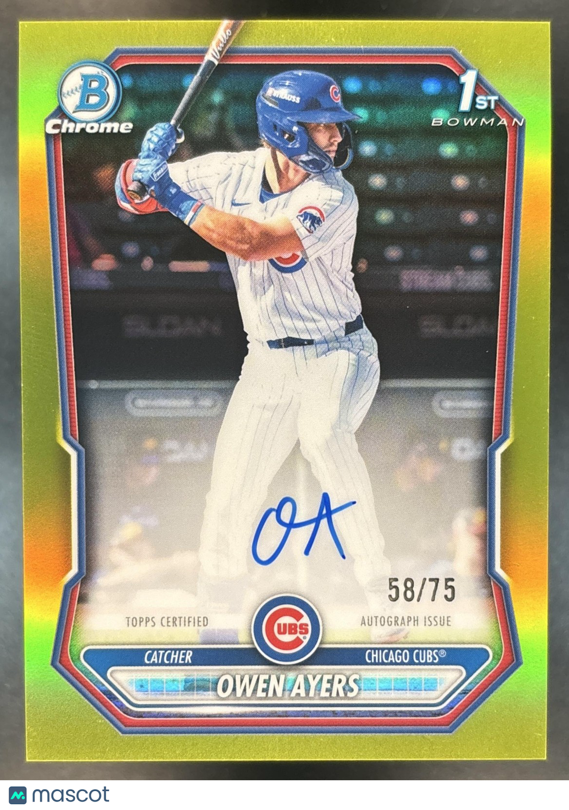 2026 Bowman Chrome Owen Ayers Auto Yellow /75 #CPA-OA 1st Prospect Chicago Cubs