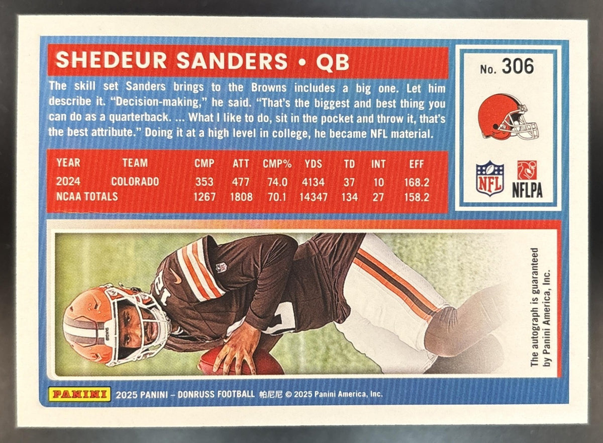 2025 Panini Donruss Shedeur Sanders Auto Green #306 RC Cleveland Browns