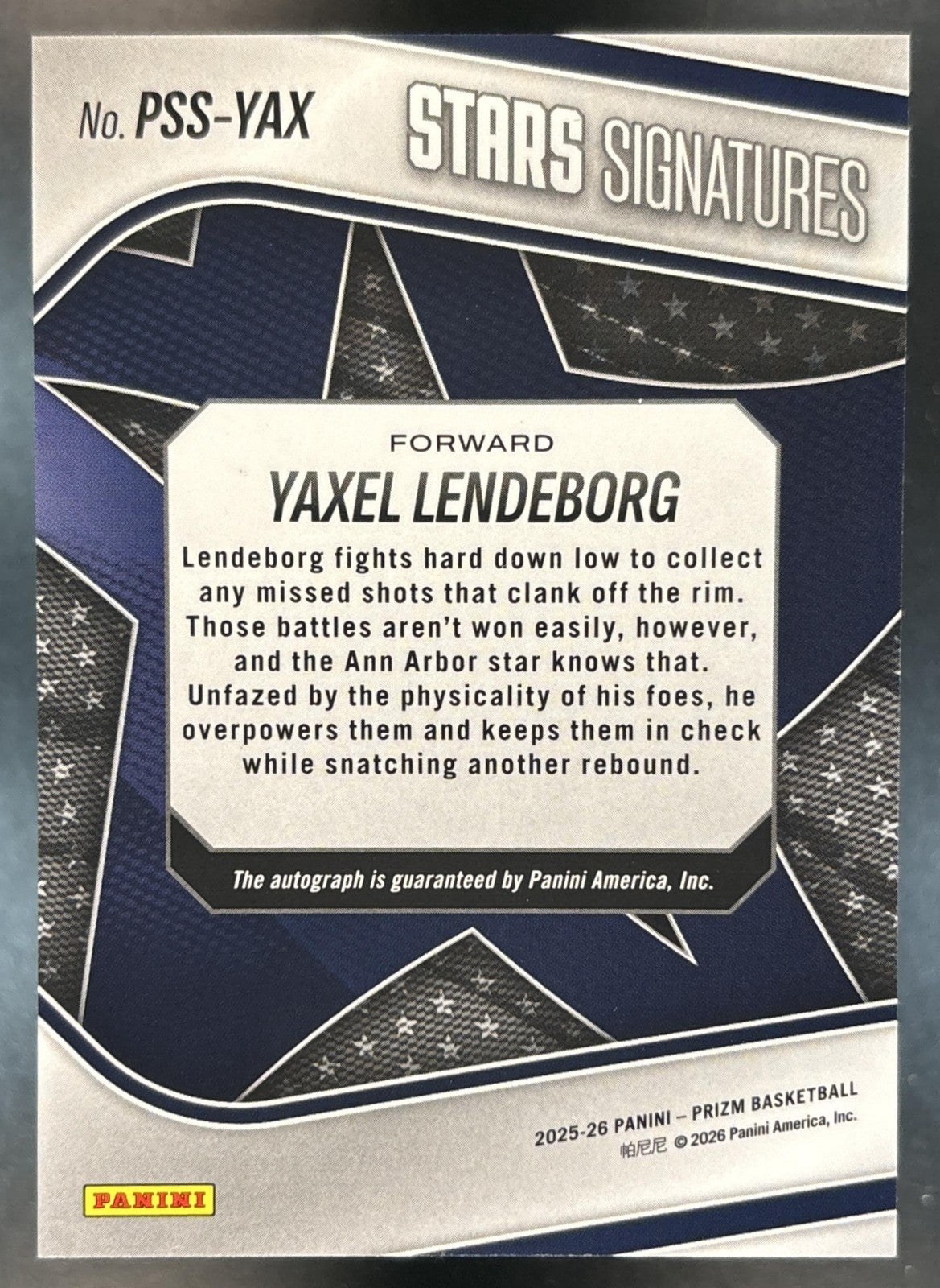 2025-26 Panini Prizm Yaxel Lendeborg Stars Signatures Auto Michigan Wolverines