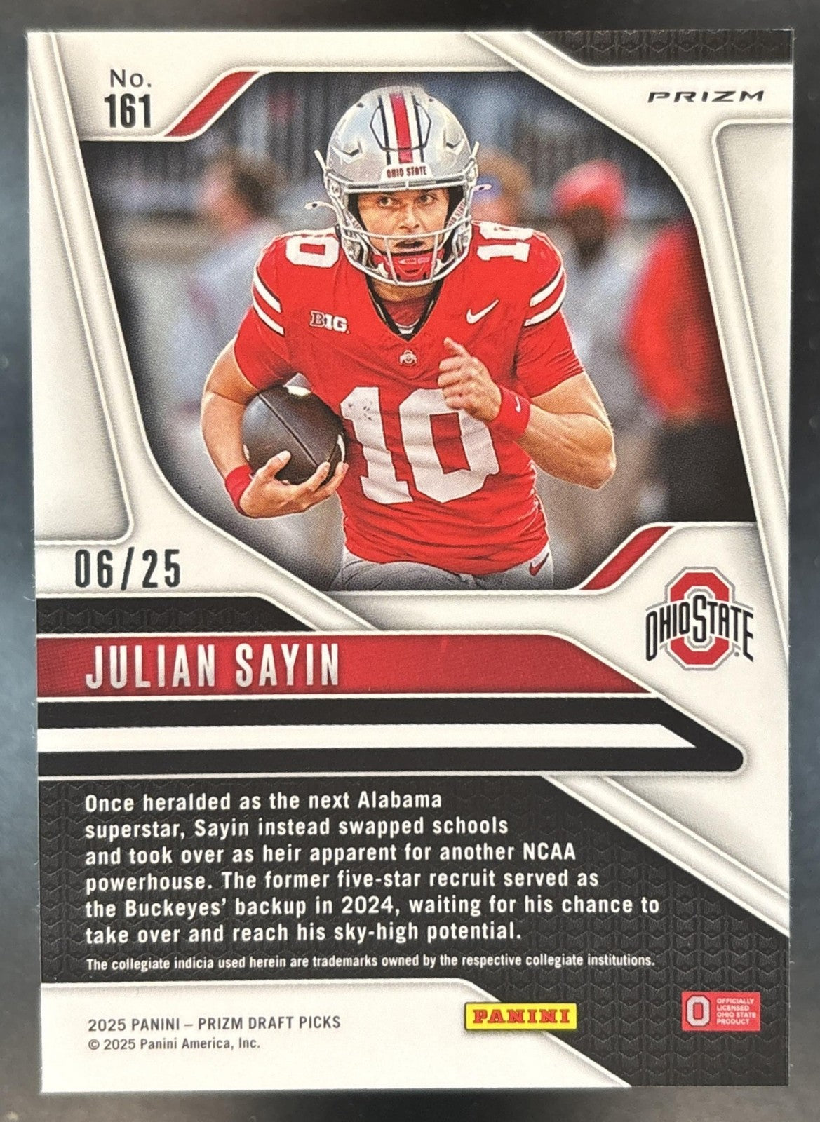 2025 Panini Prizm Draft Picks Julian Sayin Green Pulsar /25 #161 Ohio State