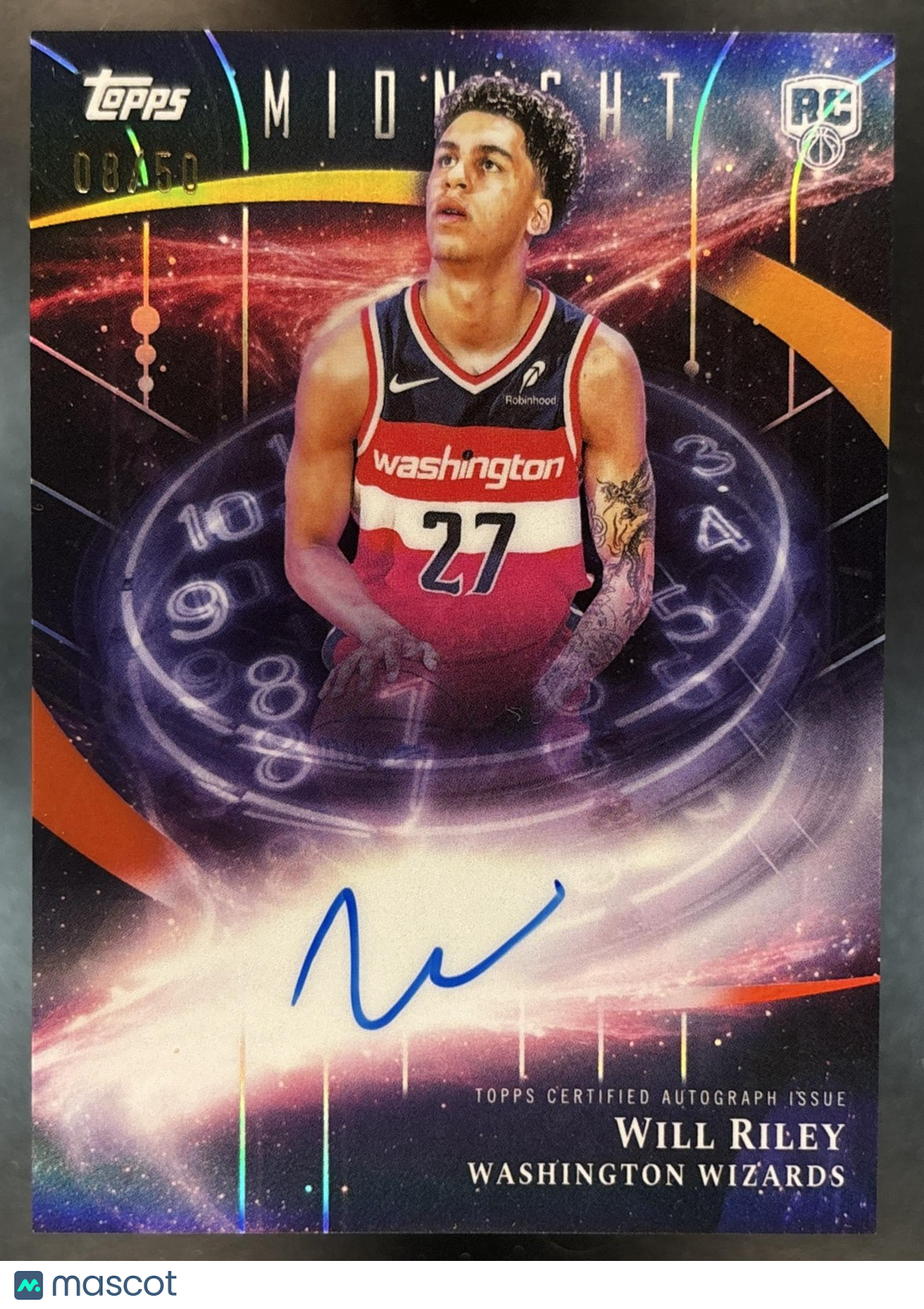 2025-26 Topps Midnight Will Riley Stroke of Midnight Auto /50 Washington Wizards