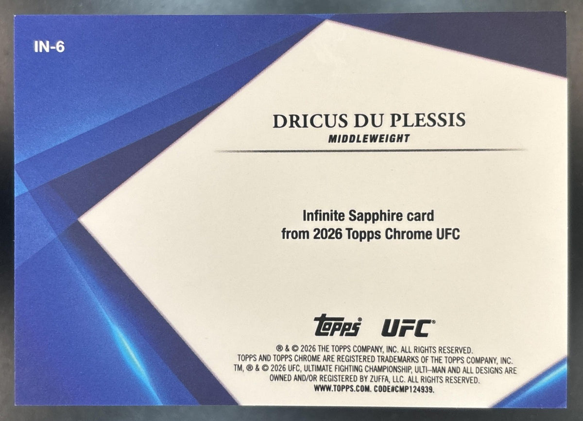 2026 Topps Chrome Sapphire UFC Dricus Du Plessis Infinite #IN-6