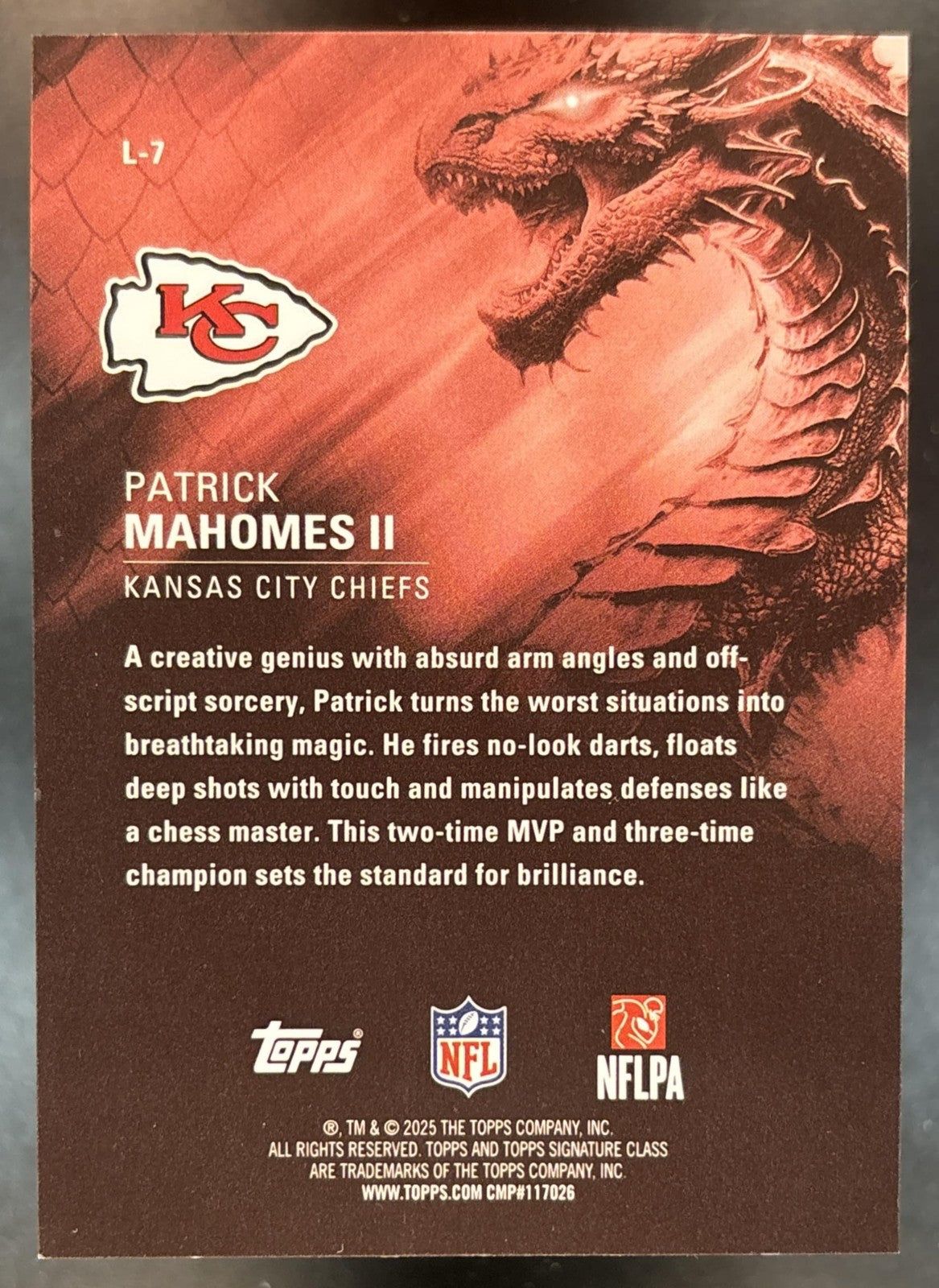 2025 Topps Signature Class Patrick Mahomes II Leviathans SSP Kansas City Chiefs