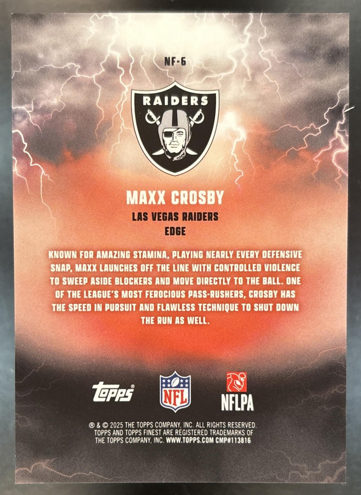 2025 Topps Finest Maxx Crosby Nightmare Fuel #NF-6 Las Vegas Raiders
