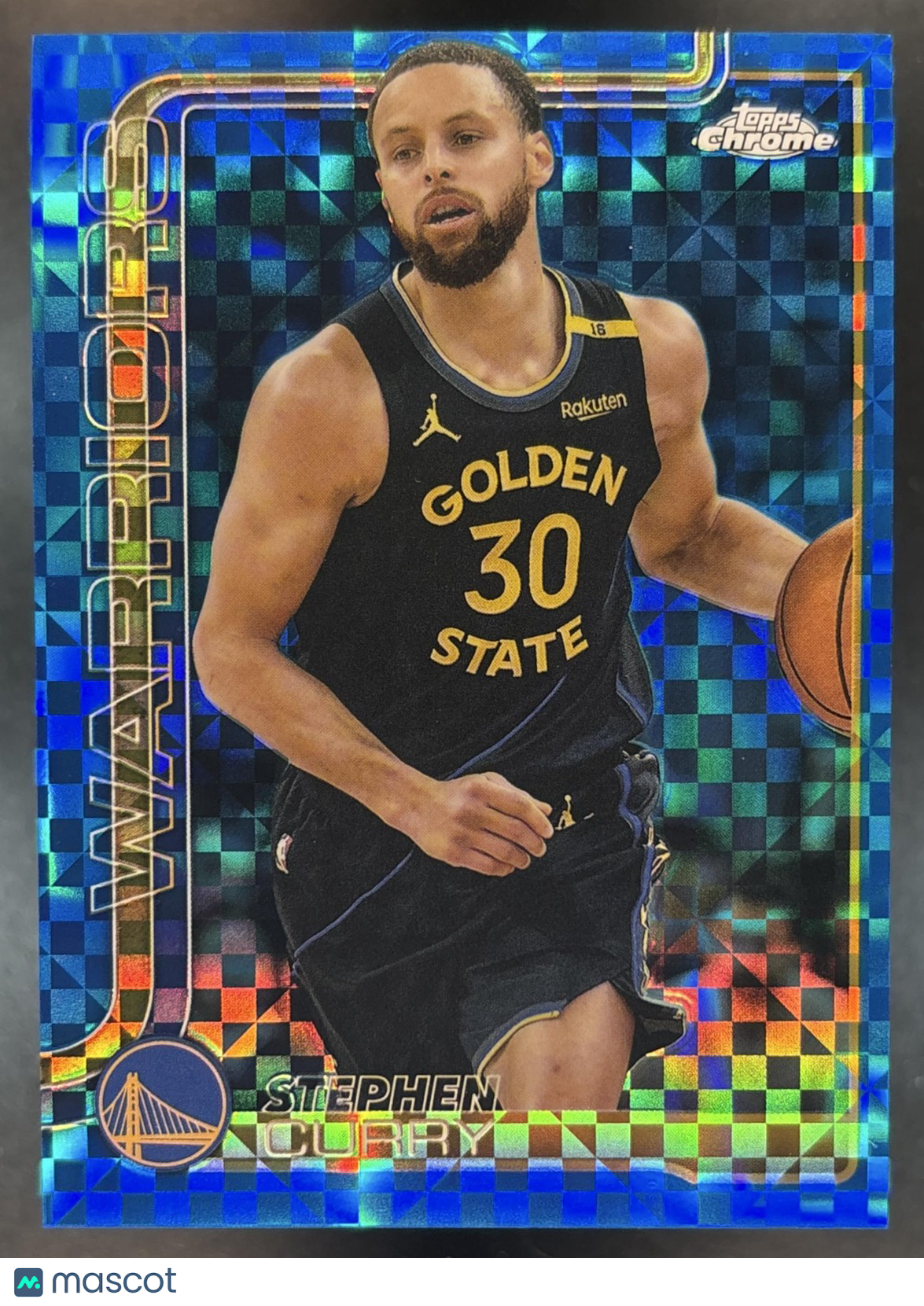 2025-26 Topps Chrome Stephen Curry Blue X-Fractor #201 Golden State Warriors