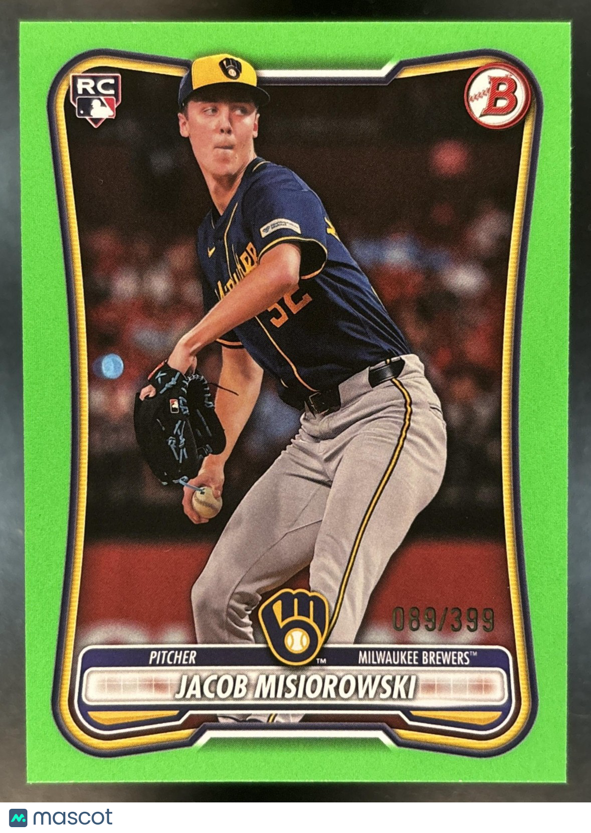 2026 Bowman Jacob Misiorowski Neon Green /399 #35 RC Milwaukee Brewers