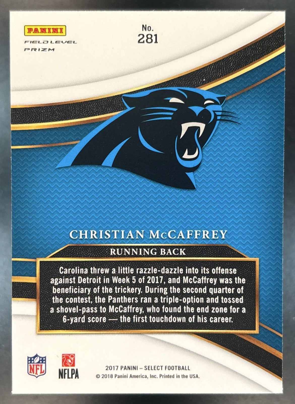 2017 Panini Select Christian McCaffrey Silver #281 RC Carolina Panthers
