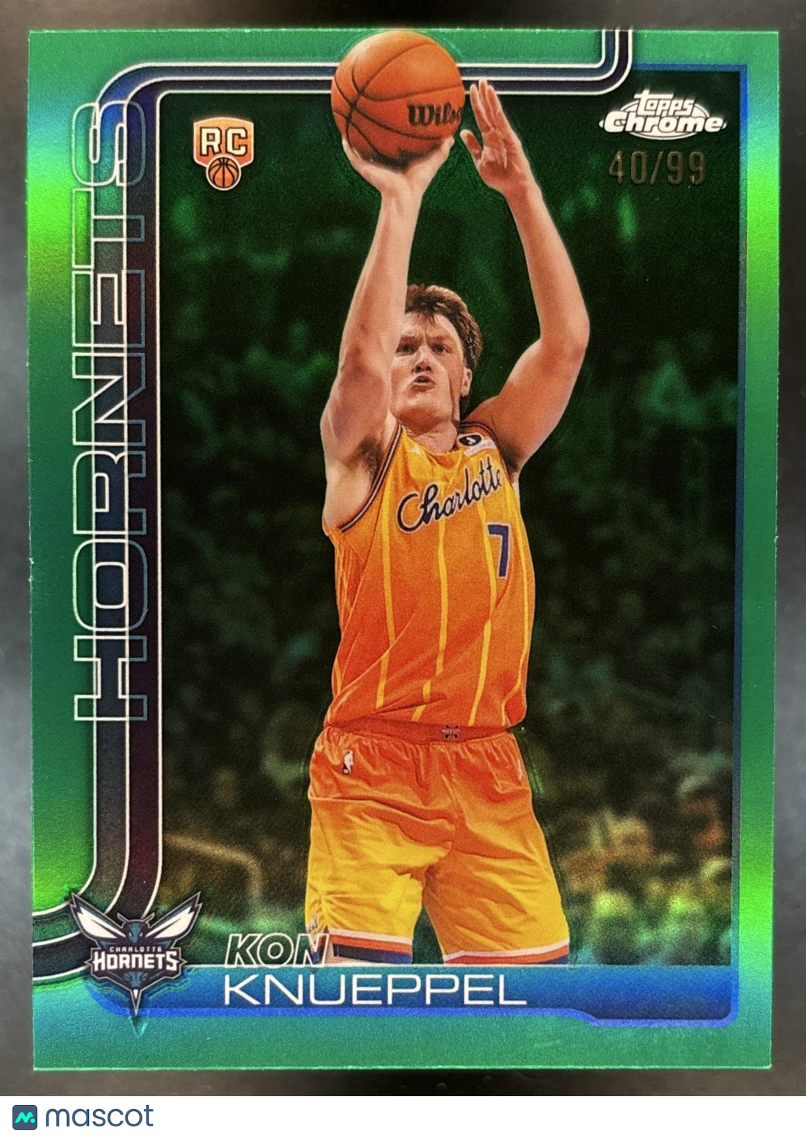 2025-26 Topps Chrome Update Kon Knueppel Green /99 #154 RC Charlotte Hornets