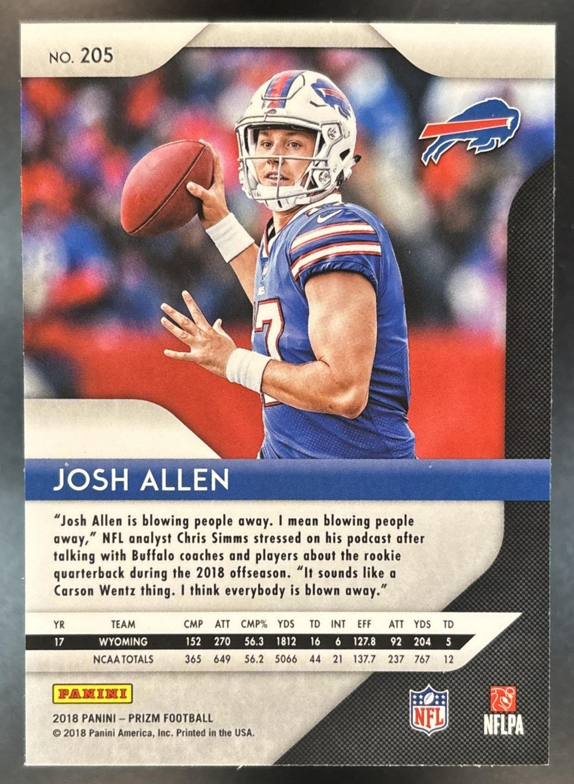 2018 Panini Prizm Josh Allen #205 RC Buffalo Bills