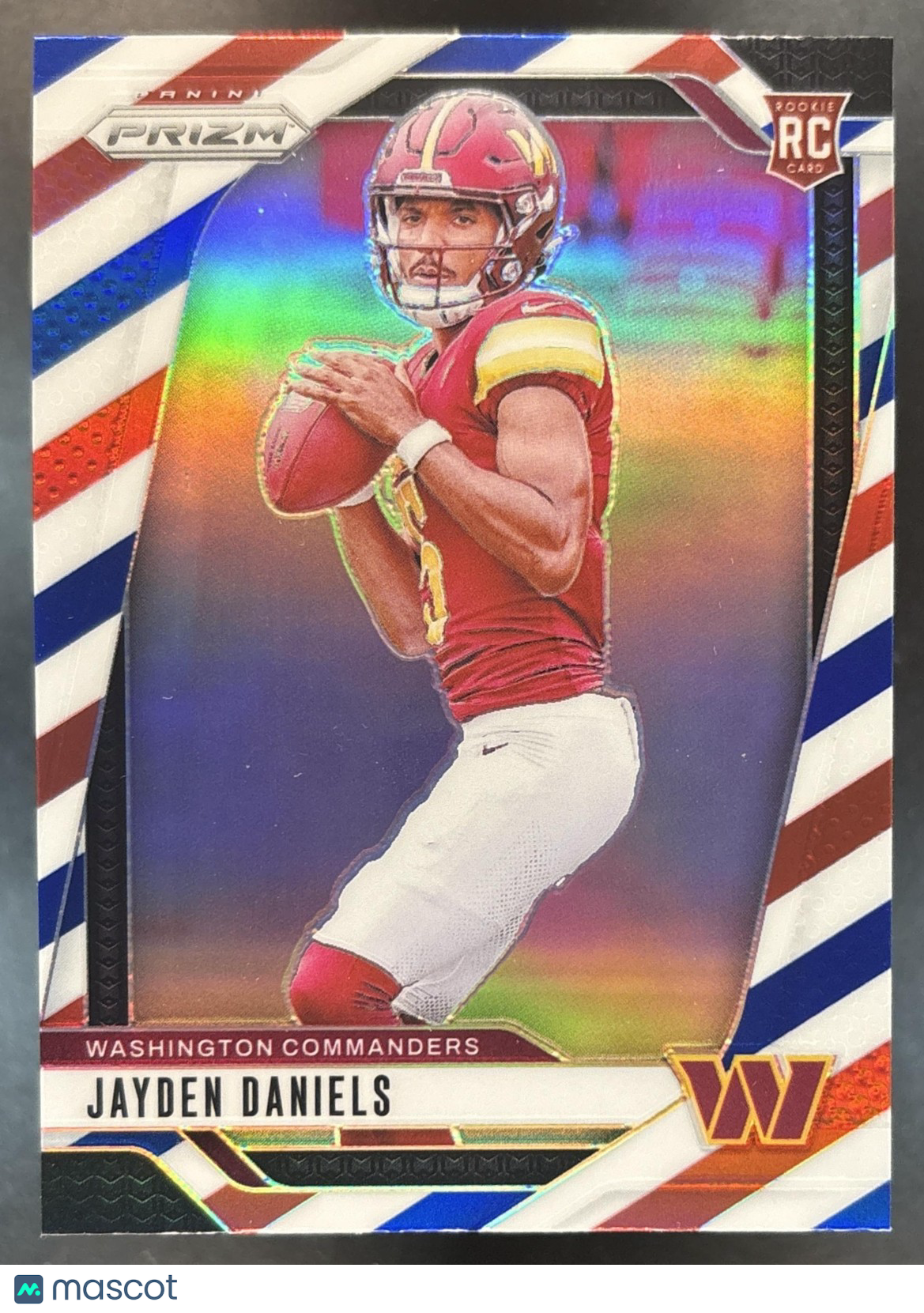 2024 Panini Prizm Jayden Daniels Red White and Blue #347 RC Commanders