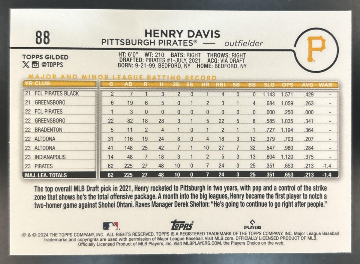 2024 Topps Gilded Collection Henry Davis Chrome /99 #88 RC Pittsburgh Pirates