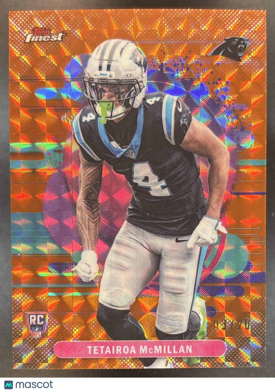 2025 Topps Finest Tetairoa McMillan Orange Geometric /20 #115 RC Panthers