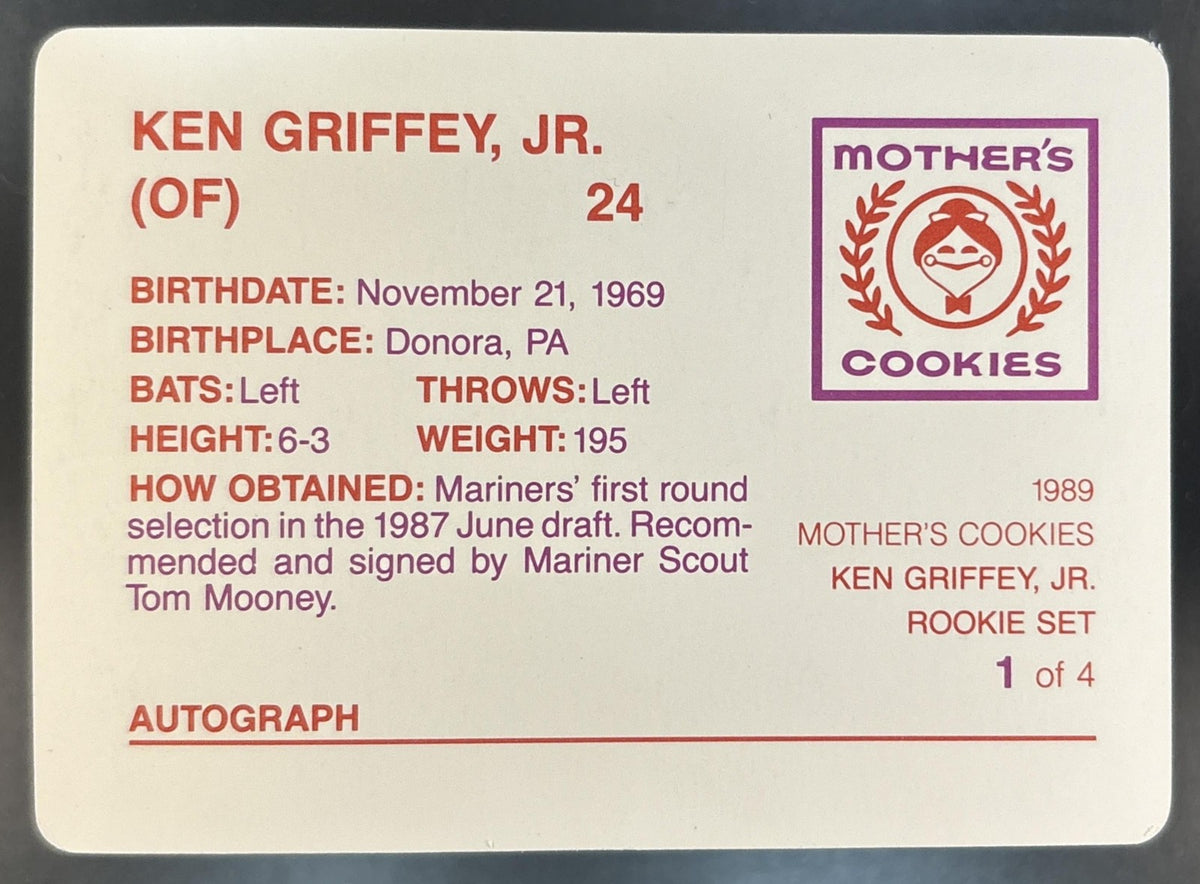 1989 Mother's Cookies Ken Griffey Jr. #1 Seattle Mariners