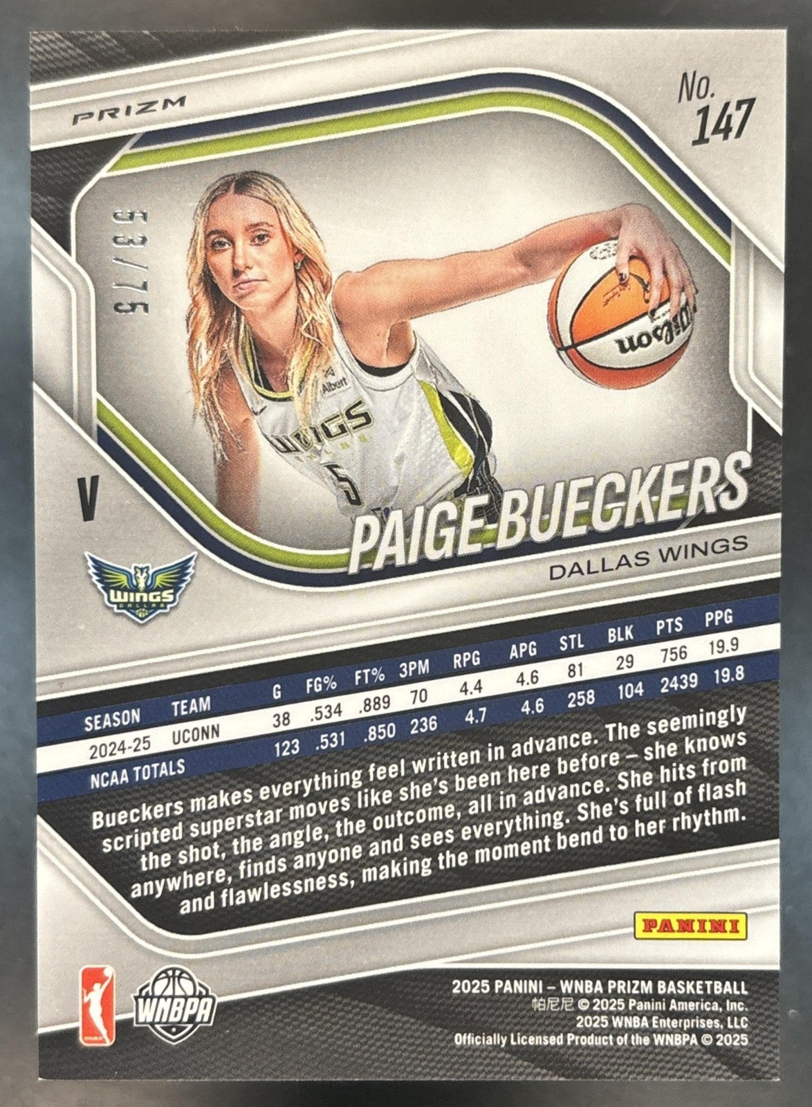 2025 Panini WNBA Prizm Paige Bueckers Red Power /75 #147 RC Dallas Wings