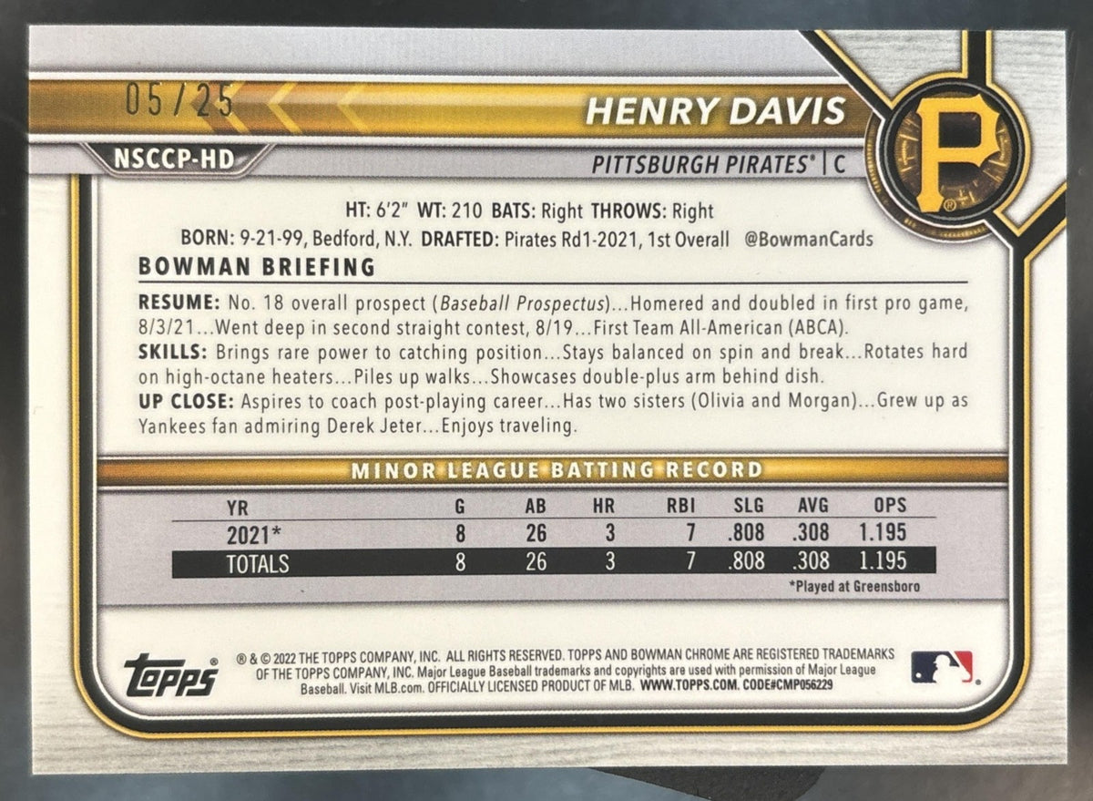 2022 Bowman Chrome National NSCC Wrapper Henry Davis Prospects Orange /25 Pirate