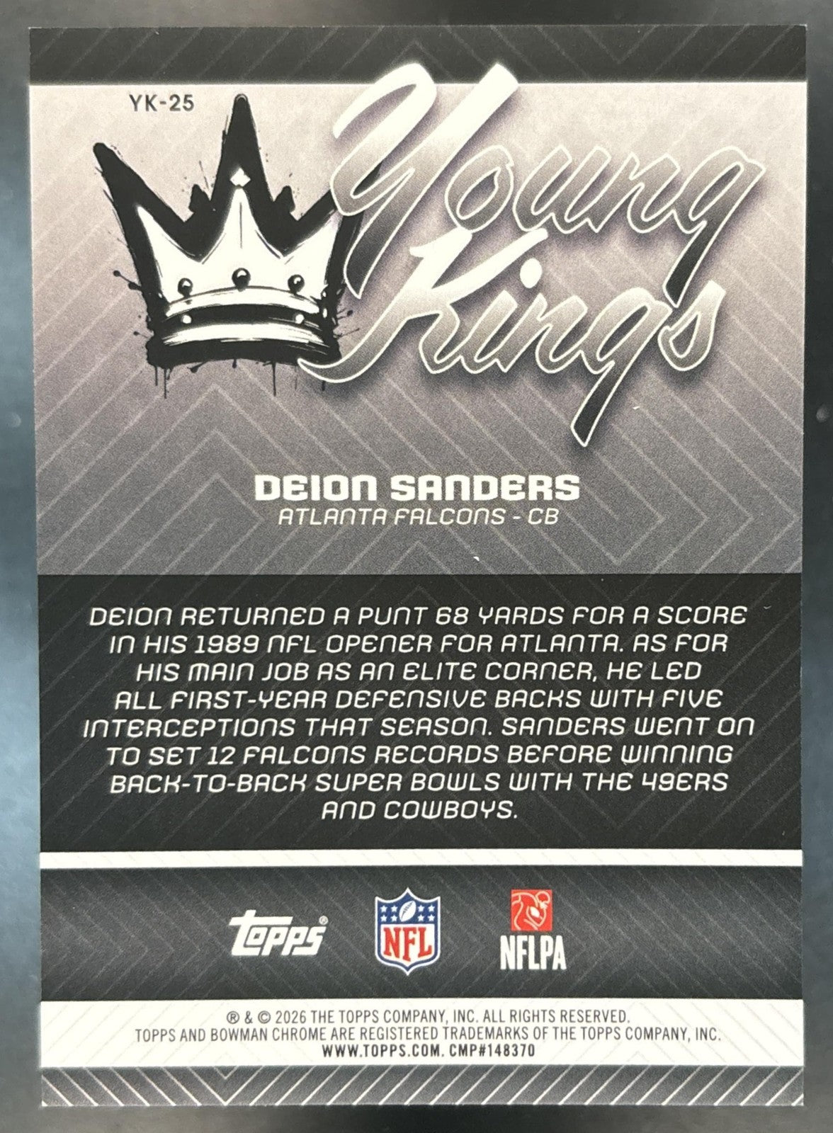 2026 Bowman Deion Sanders Young Kings Chrome Gold /50 #YK-25 Atlanta Falcons