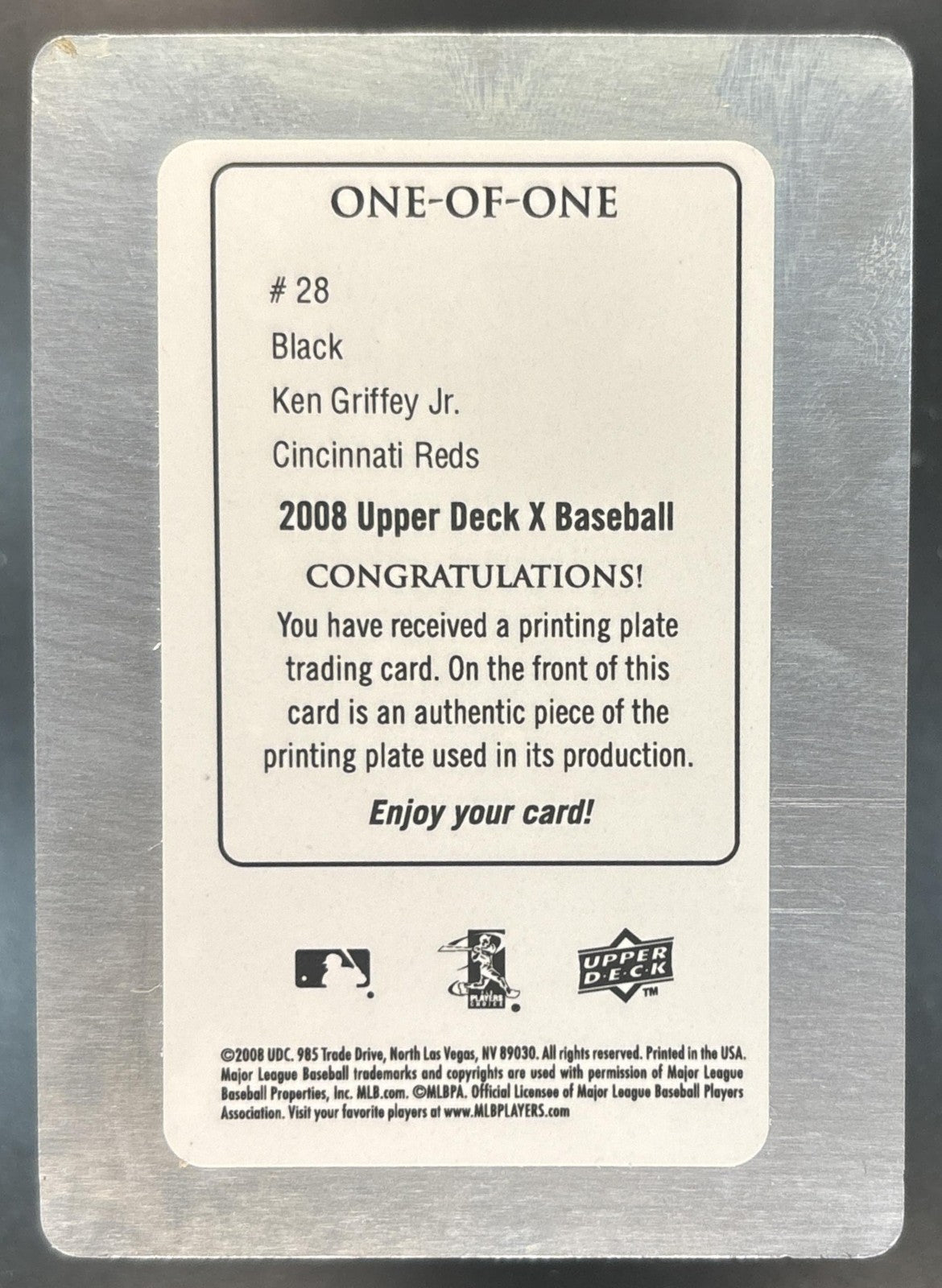 2008 Upper Deck X Ken Griffey Jr. Printing Plates Black 1/1 #28 Cincinnati Reds
