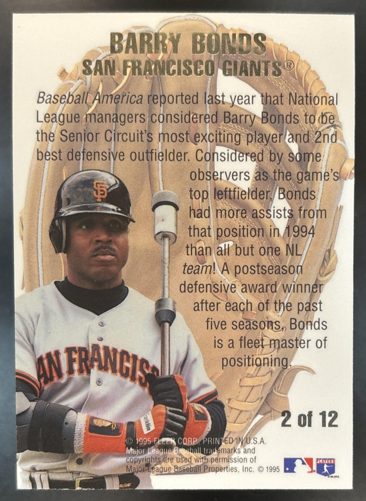 1995 Fleer Flair Barry Bonds Hot Gloves #2 San Francisco Giants