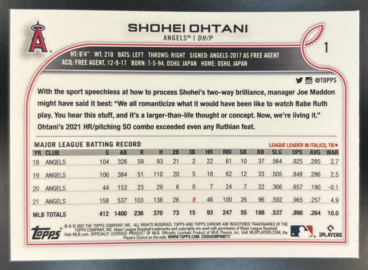 2022 Topps Chrome Ben Baller Edition Shohei Ohtani #1 Los Angeles Angels