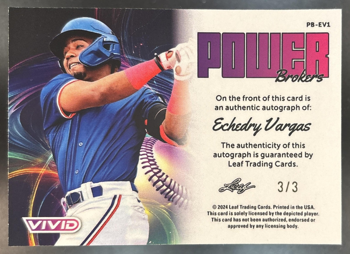 2024 Leaf Vivid Echedry Vargas Power Brokers Auto Orange 3/3 Texas Rangers