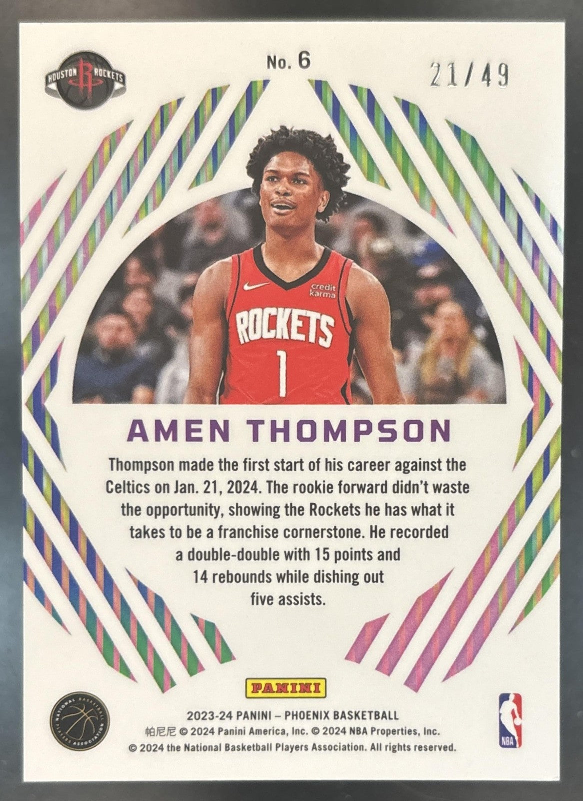 2023-24 Panini Phoenix Amen Thompson Mystique Orange /49 #6 RC Houston Rockets