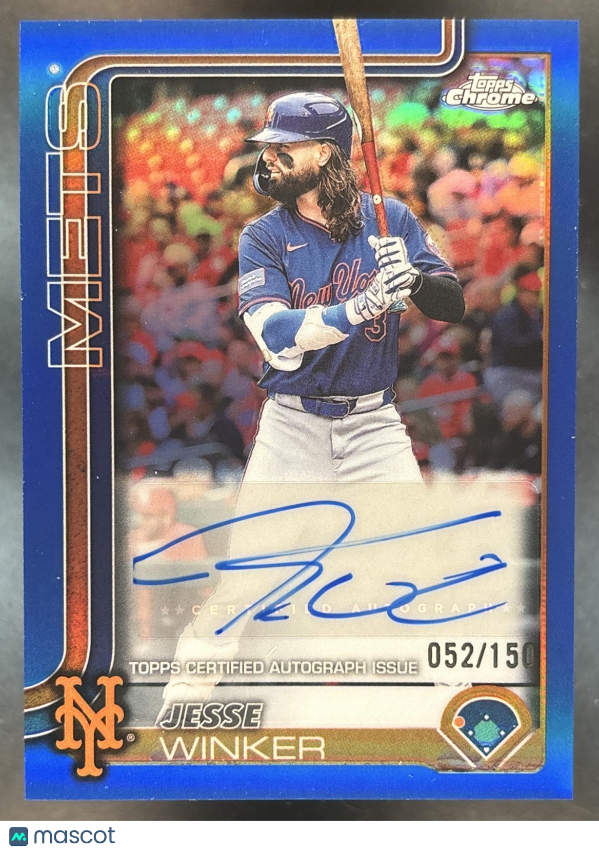 2025 Topps Chrome Update Jesse Winker Auto Blue Refractor /150 New York Mets
