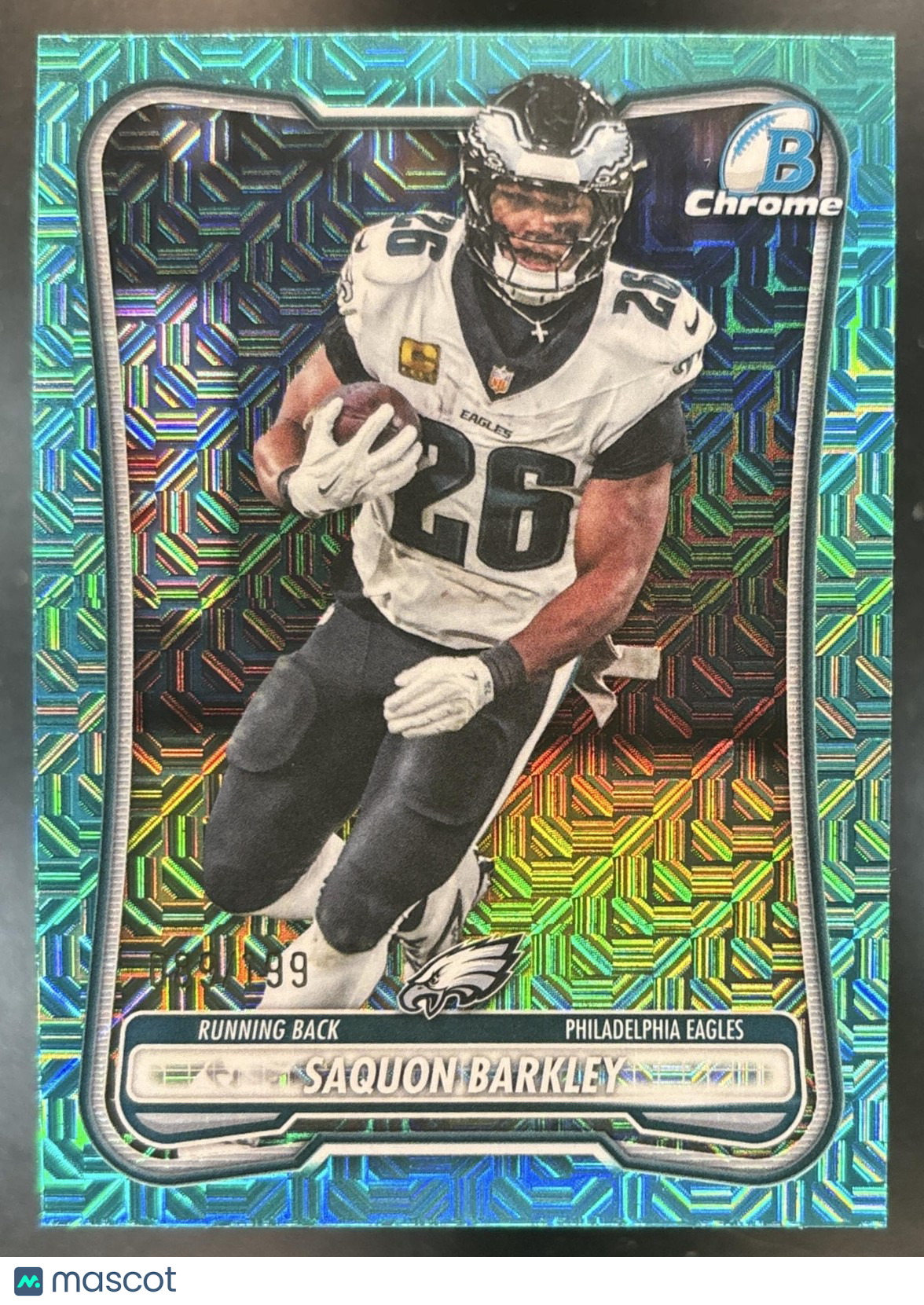 2026 Bowman Saquon Barkley Chrome NFL Aqua Mojo /199 #BCV-83 Philadelphia Eagles
