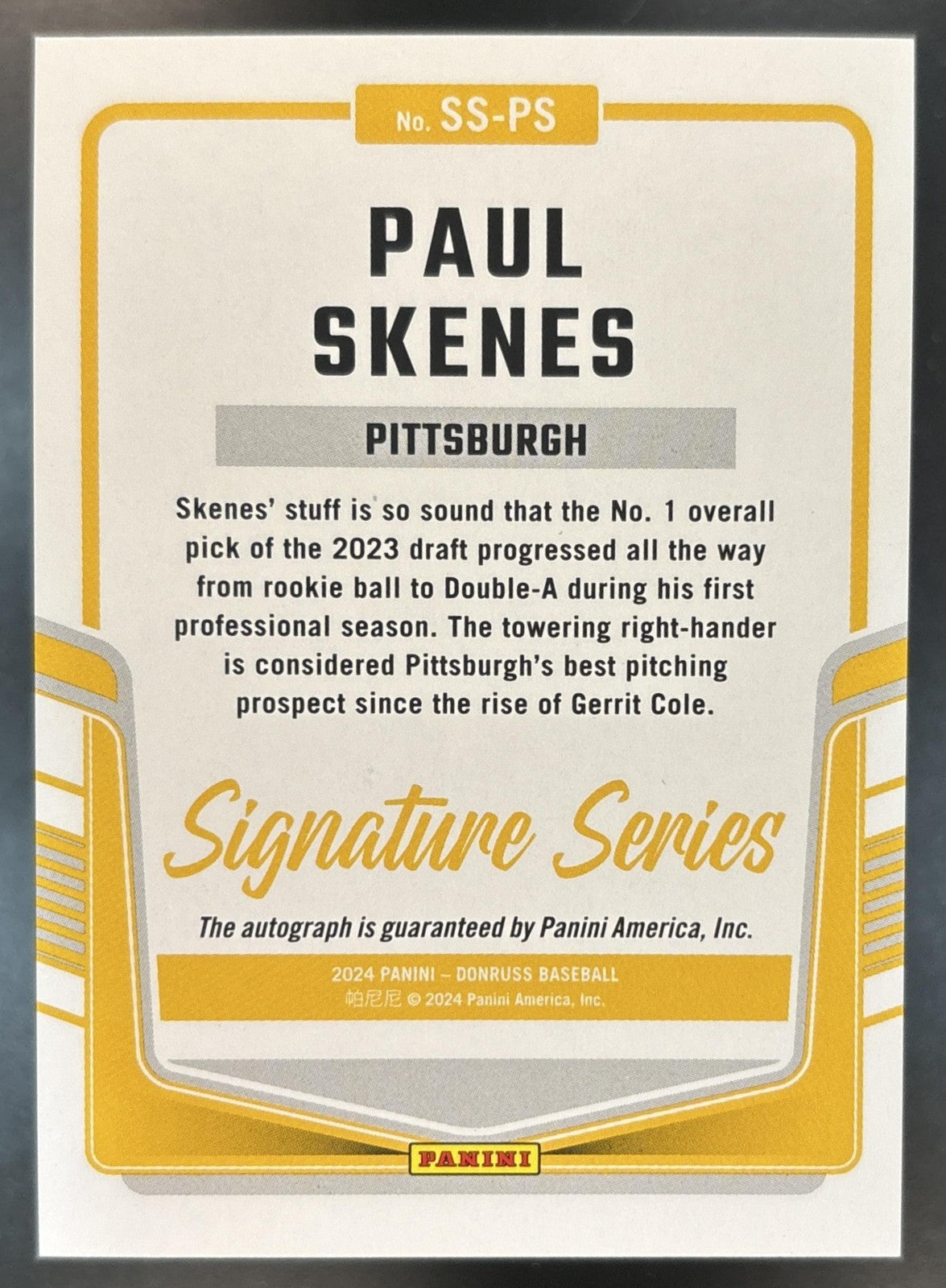 2024 Panini Donruss Paul Skenes Signature Series Auto RC Pittsburgh Pirates