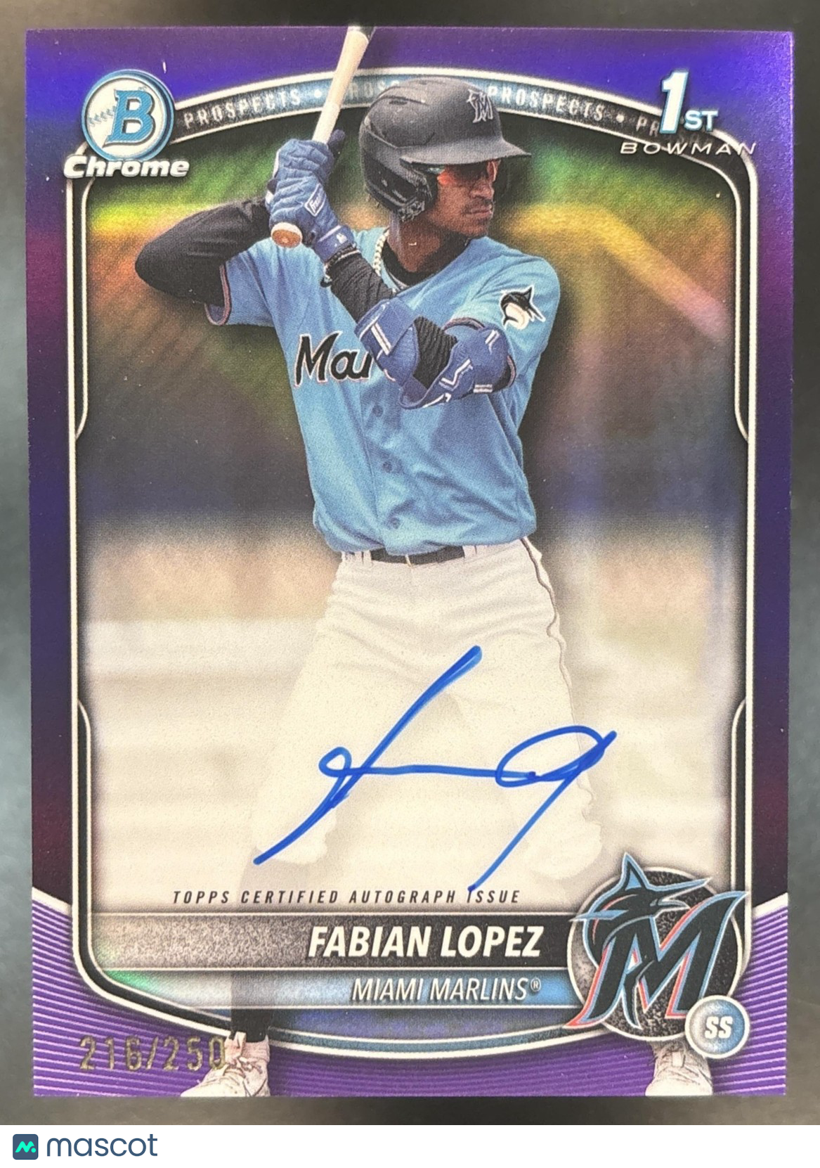 2025 Bowman Fabian Lopez Chrome Auto Purple /250 1st Prospect Miami Marlins