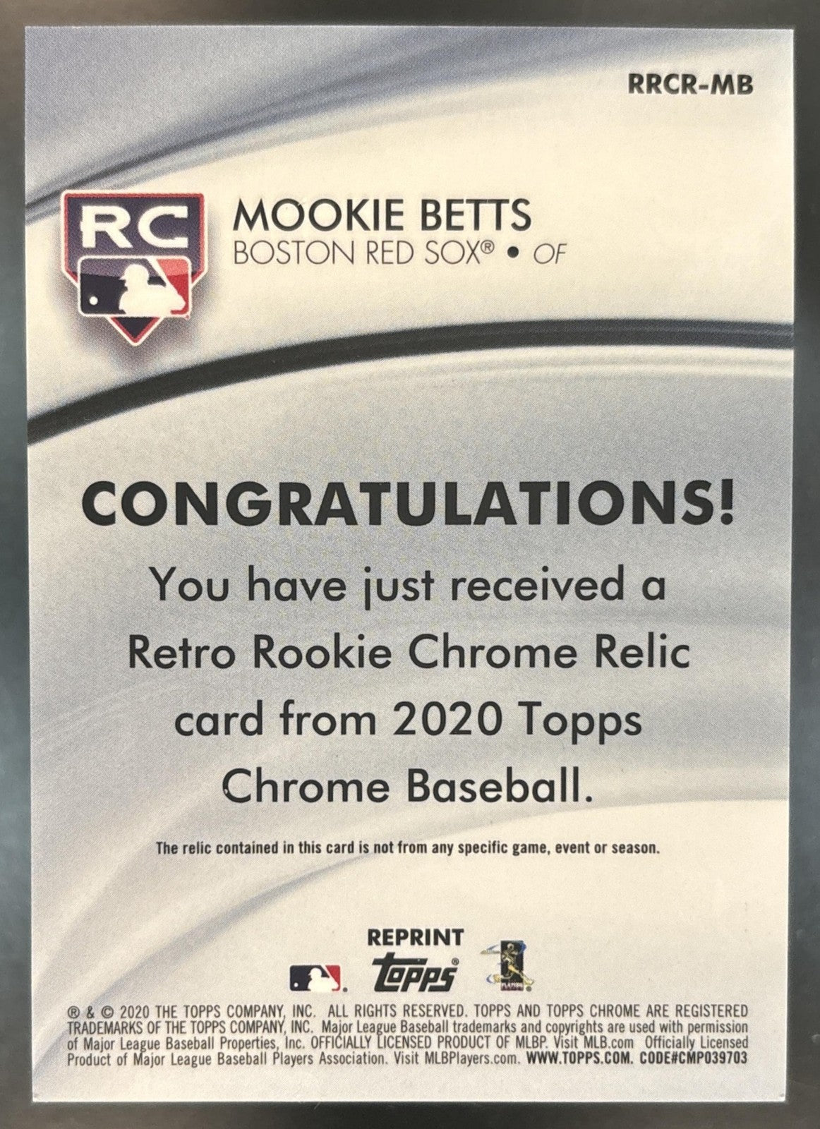 2020 Topps Chrome Mookie Betts Retro Rookie Relics #RRCR-MB MEM Boston Red Sox