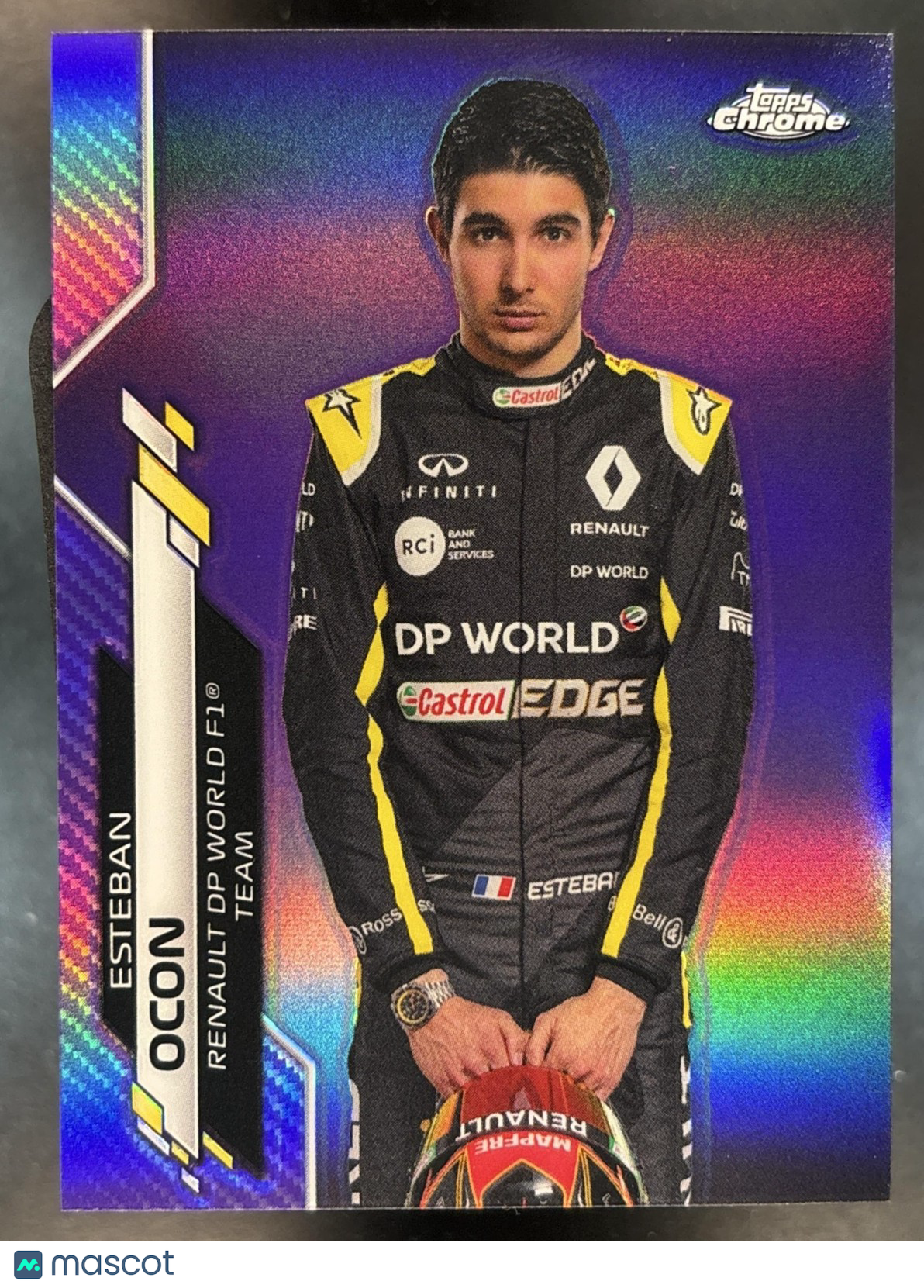 2020 Topps Chrome Formula 1 Esteban Ocon Purple Refractor /399 #10 Portrait VAR