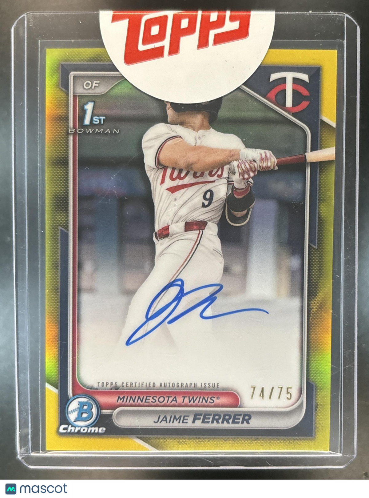 2024 Bowman Draft Jaime Ferrer Chrome Auto Yellow /75 1st Prospect Twins