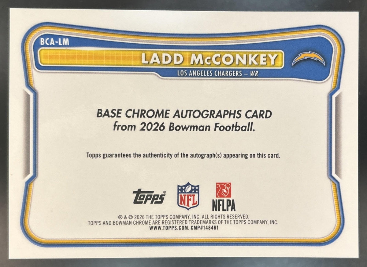 2026 Bowman Ladd McConkey Chrome Auto Green Mojo /99 Los Angeles Chargers