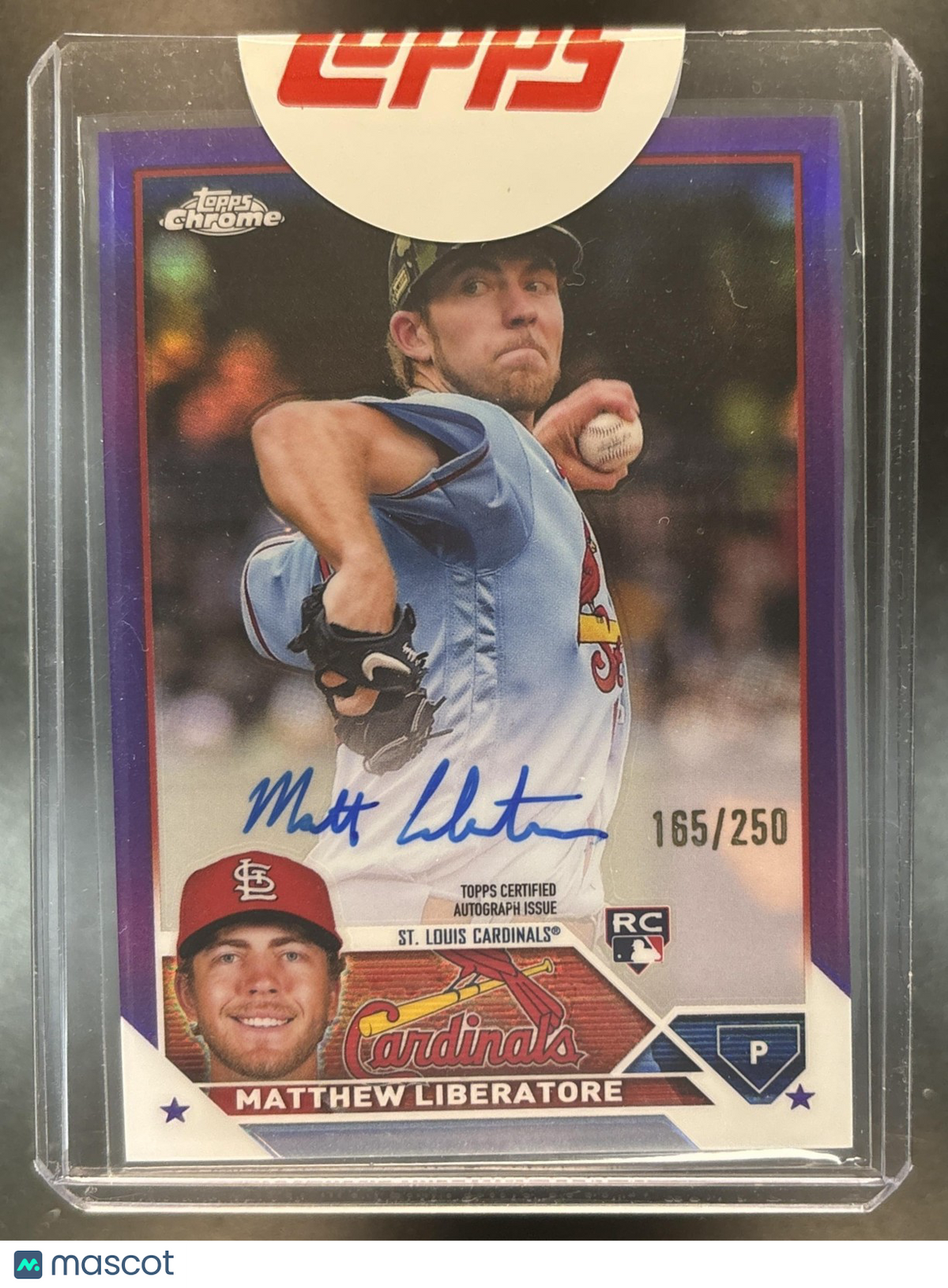 2023 Topps Chrome Matthew Liberatore Auto Purple /250 RC St. Louis Cardinals