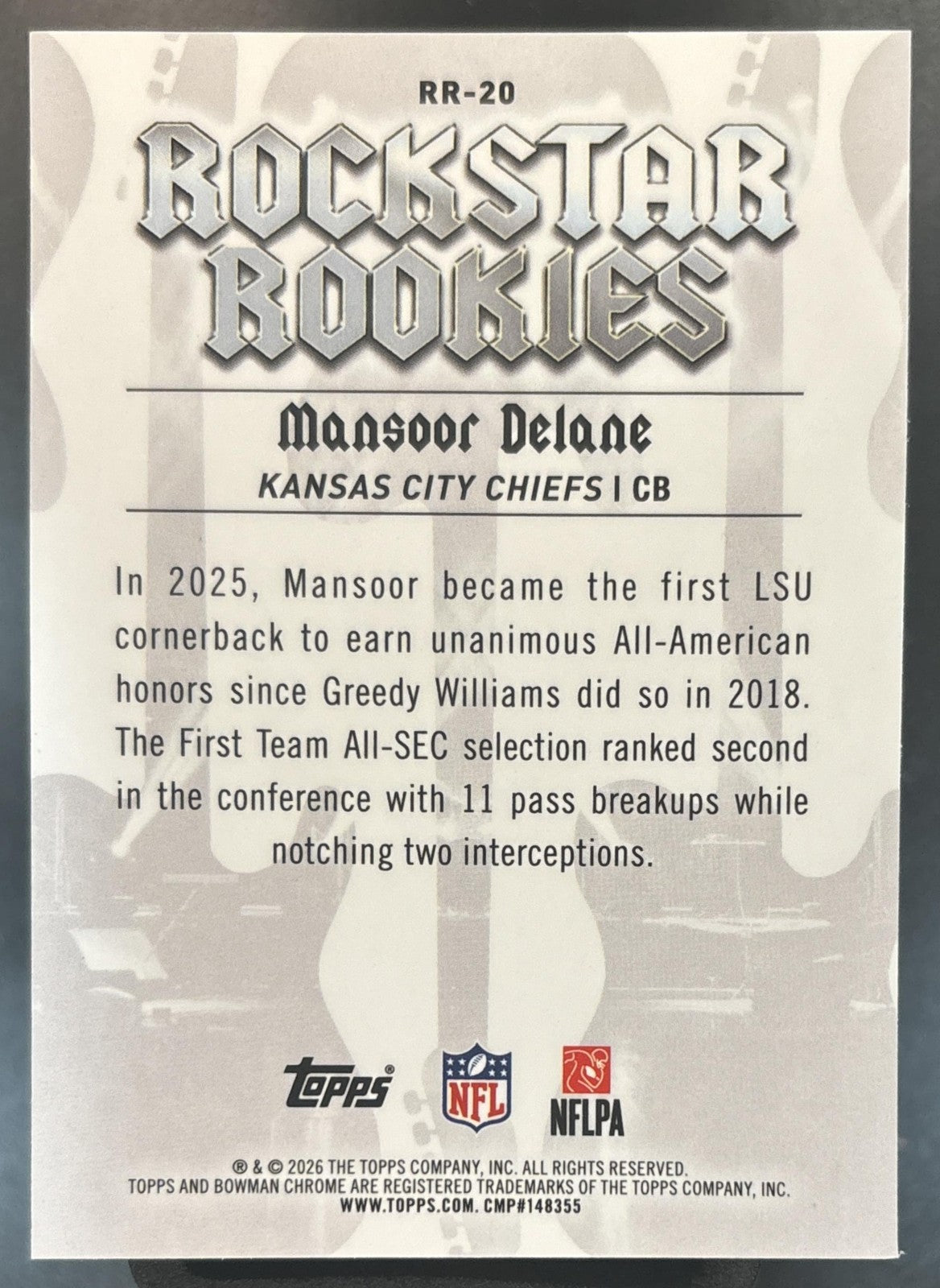 2026 Bowman Mansoor Delane Rockstar Rookies Chrome Blue /150 RC Chiefs