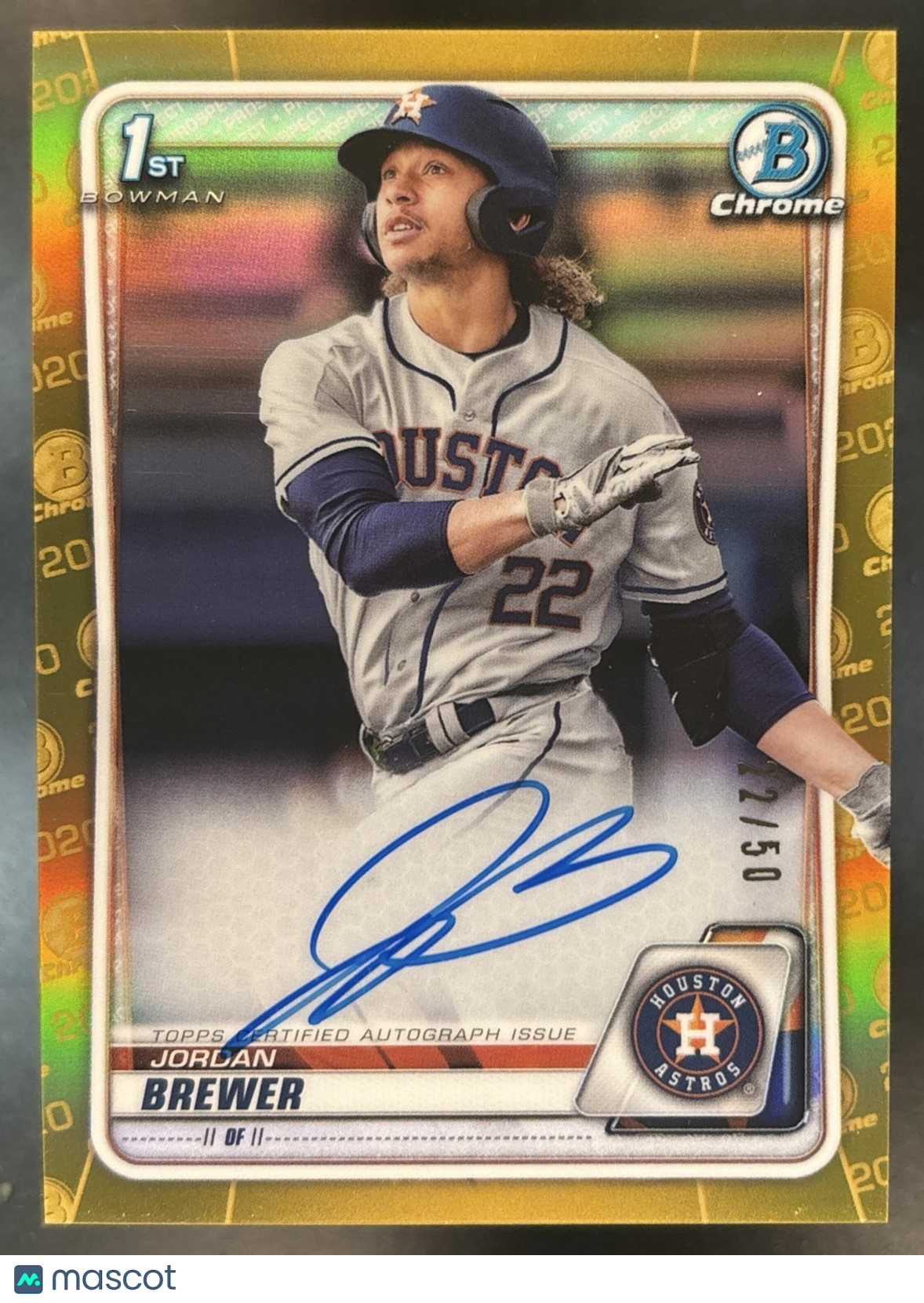 2020 Bowman Chrome Jordan Brewer Auto Gold /50 1st Prospect Houston Astros