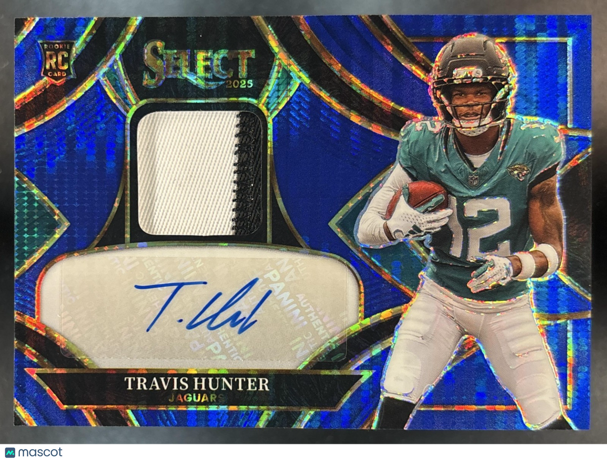 2025 Select Travis Hunter Patch Auto Neon Blue Pulsar /45 MEM RC Auto Jaguars