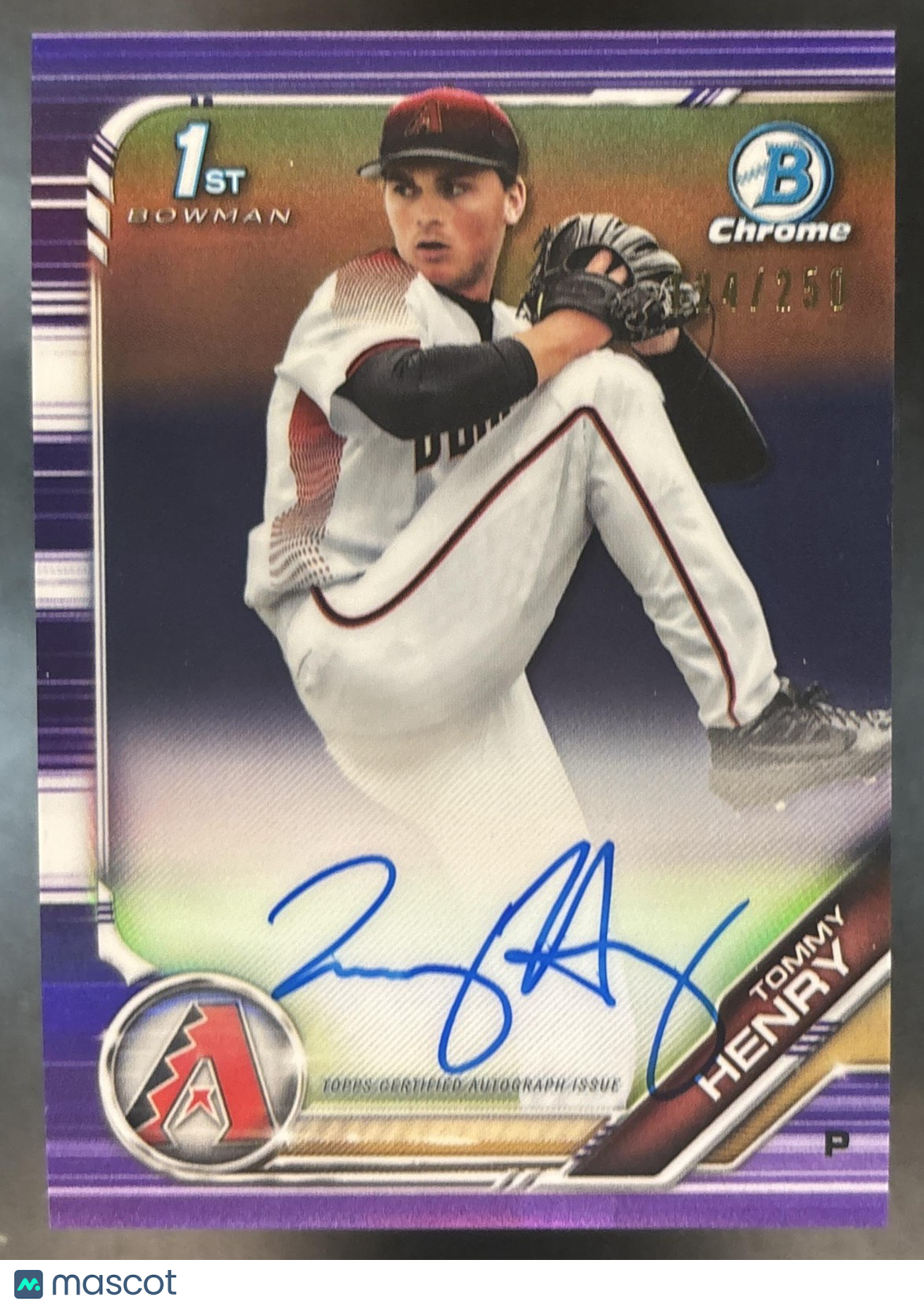 2019 Bowman Draft Tommy Henry Chrome Pick Auto Purple /250 1st Prospect