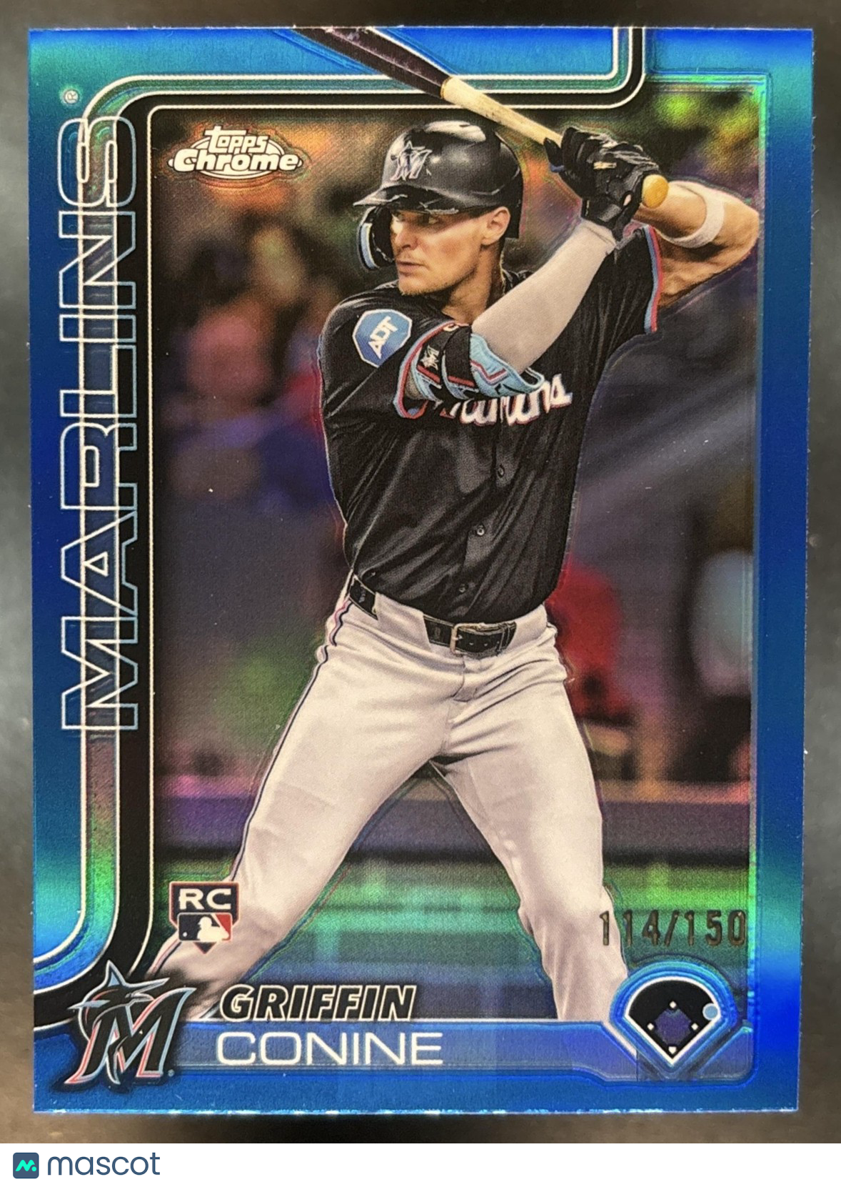 2025 Topps Chrome Griffin Conine Blue Refractor /150 #86 RC Miami Marlins