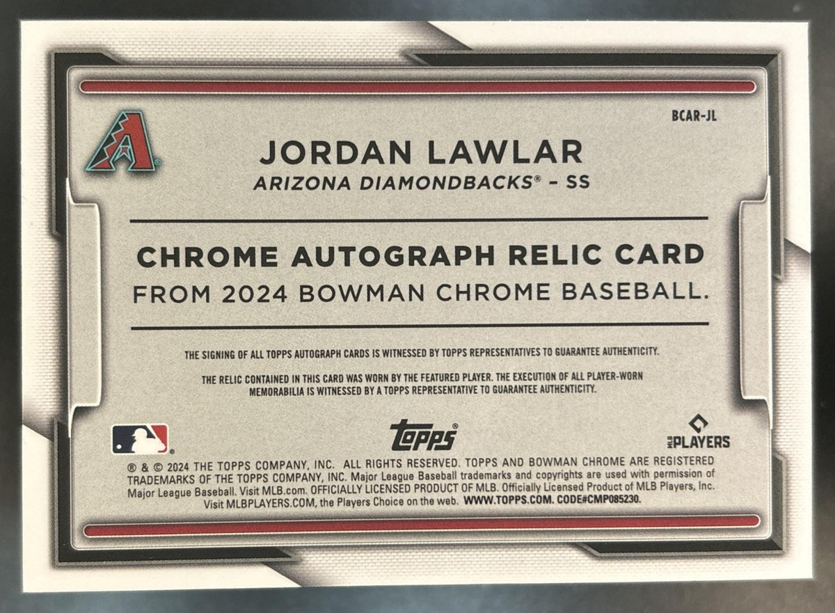 2024 Bowman Chrome Jordan Lawlar Auto Relics /150 RC Arizona Diamondbacks