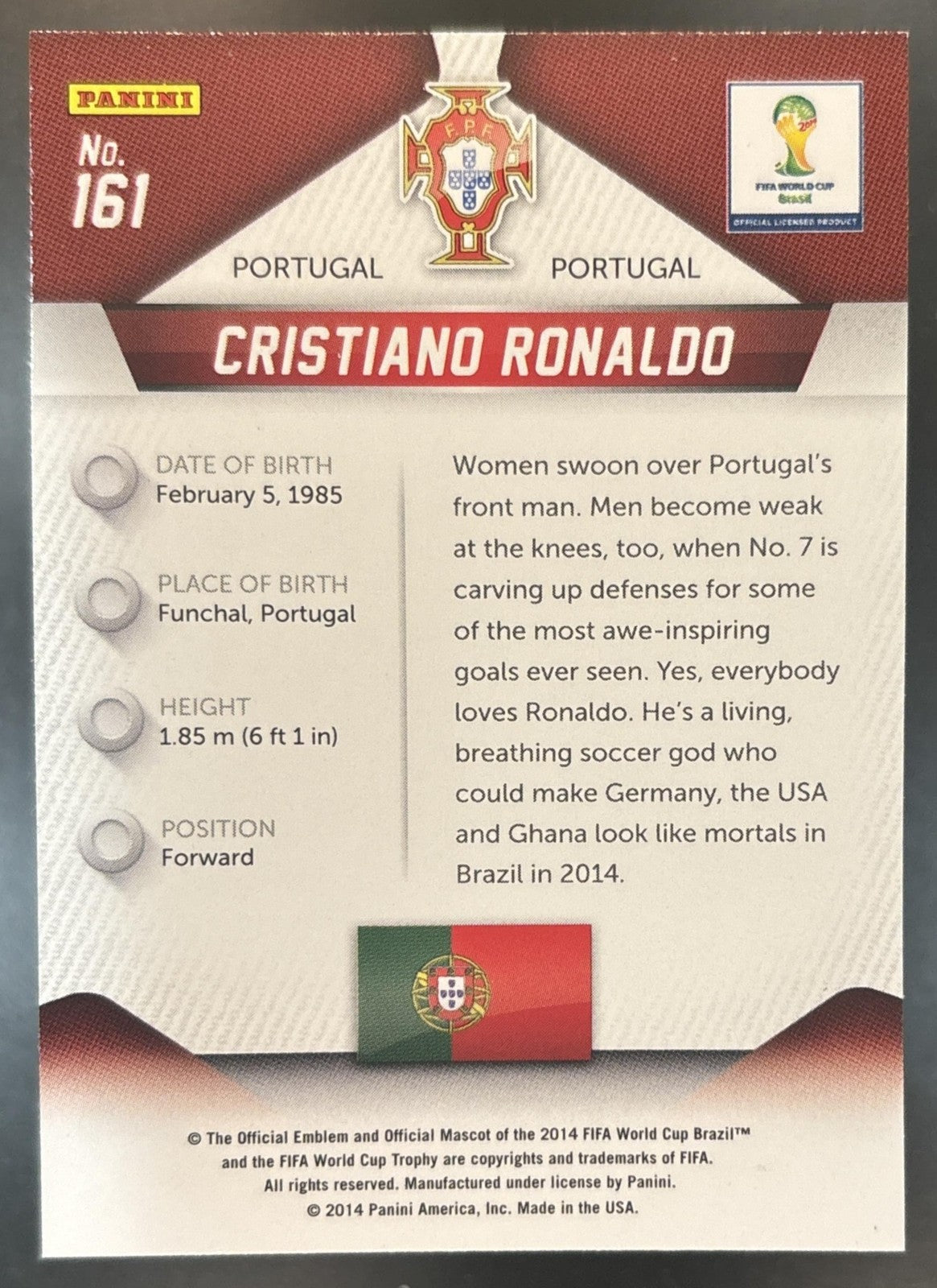 2014 Panini Prizm FIFA World Cup Brazil Cristiano Ronaldo #161 Portugal