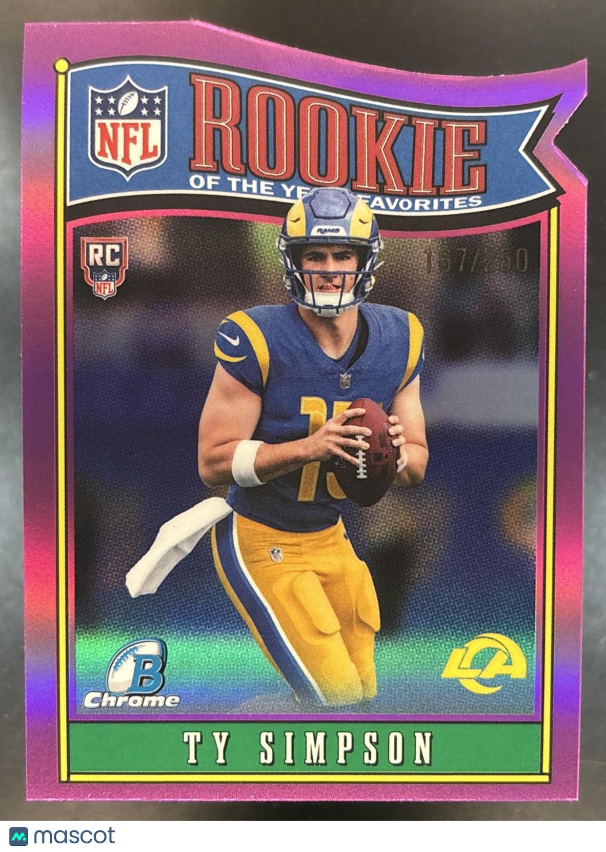 2026 Bowman Ty Simpson Chrome ROY Favorites Pink /250 #ROY-2 RC Los Angeles Rams