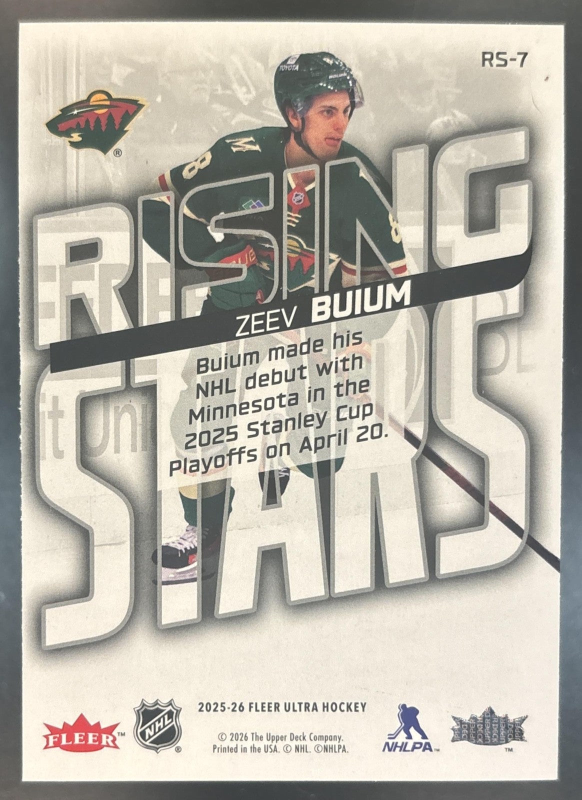 2025-26 Upper Deck Fleer Ultra Zeev Buium Rising Stars #RS-7 RC Minnesota Wild