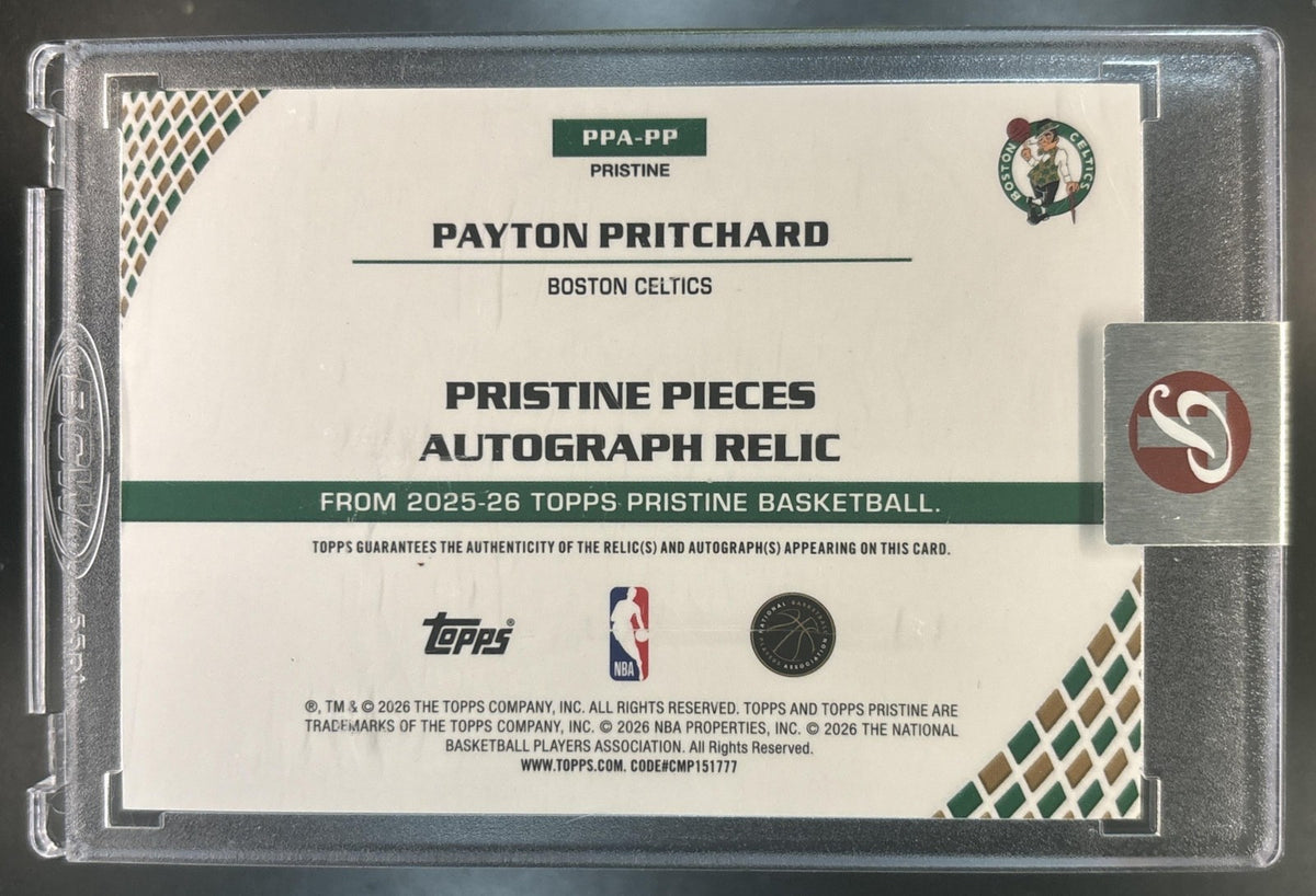 2025-26 Topps Pristine Payton Pritchard Pieces Auto Relics Blue /75 MEM Celtics